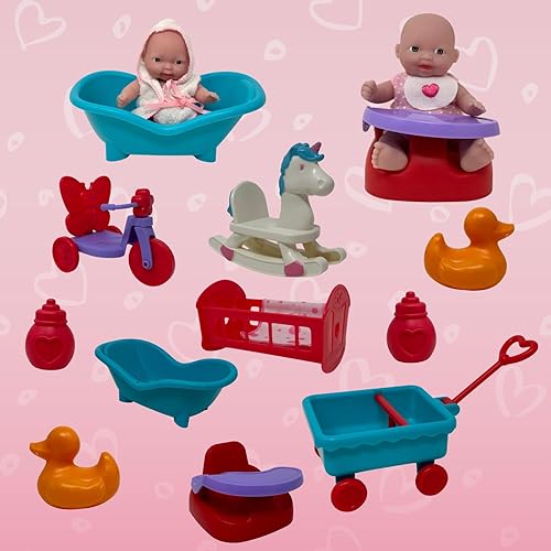 Miniatura 5 de Mini juego de muñecas de bebé, juego de muñecas pequeñas con accesorios para muñecas pequeñas y muebles de muñeca de 5 pulgadas, mini muñecas para