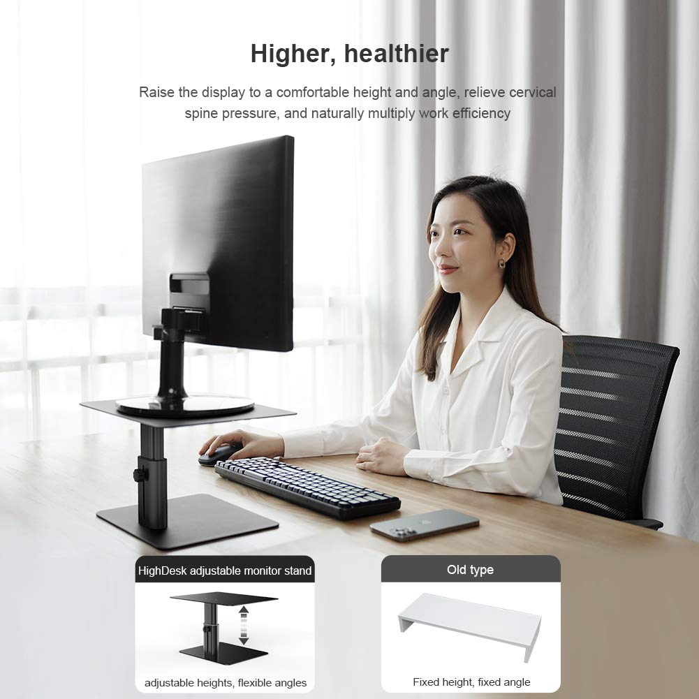 Nillkin Supporto per monitor da scrivania, regolabile in altezza, supporto ergonomico in alluminio per PC, computer, TV, iMac, laptop, HP, Lenovo e tutti gli schermi, nero
