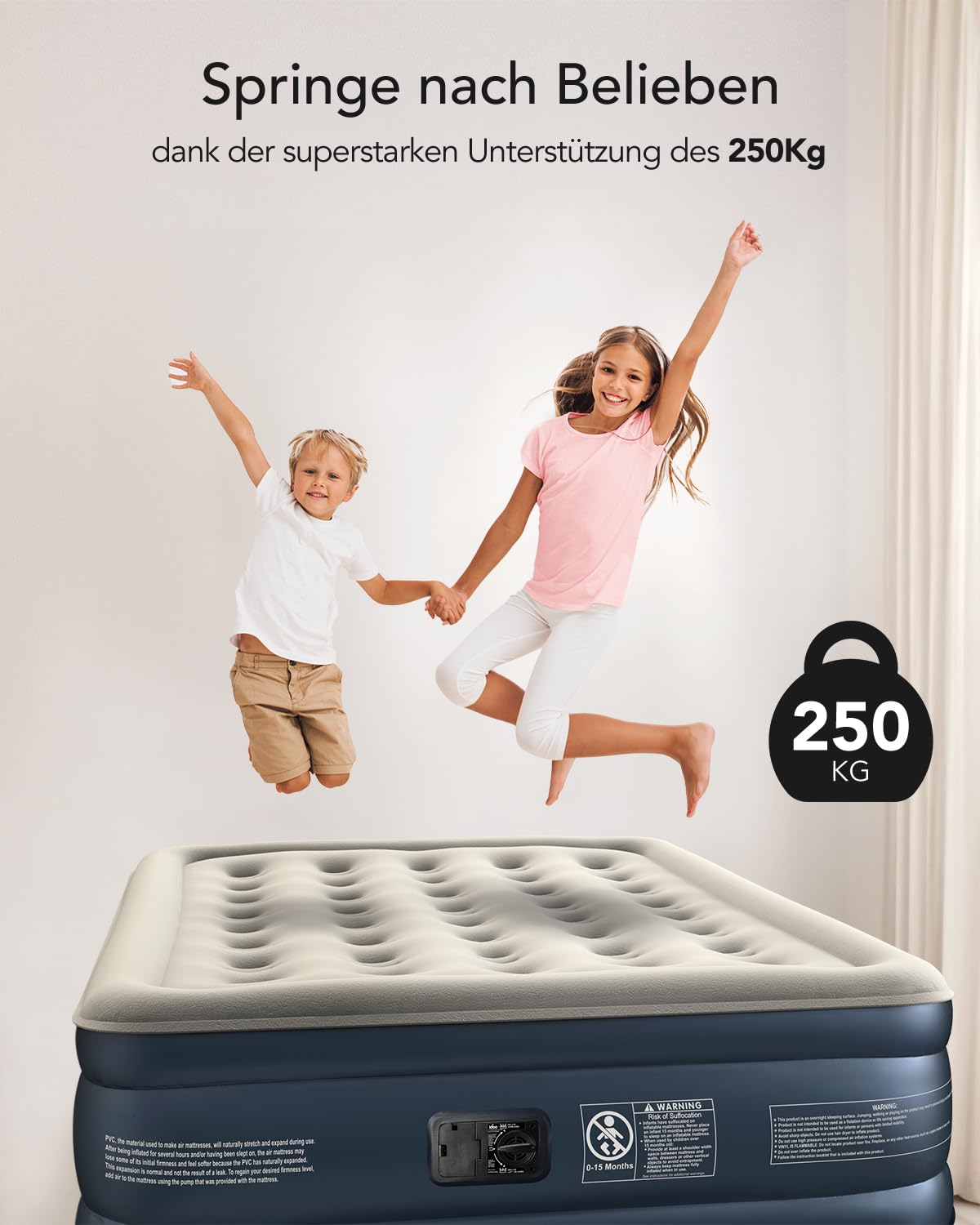 iDOO Luftbett 1 Person, Luftmatratze Selbstaufblasend Gästebett mit Integrierter Luftpumpe, Aufblasbare Matratze Schnelles Aufblasen/Luftablassen für Camping und Zuhause100x190x46cm, 250 kg Max
