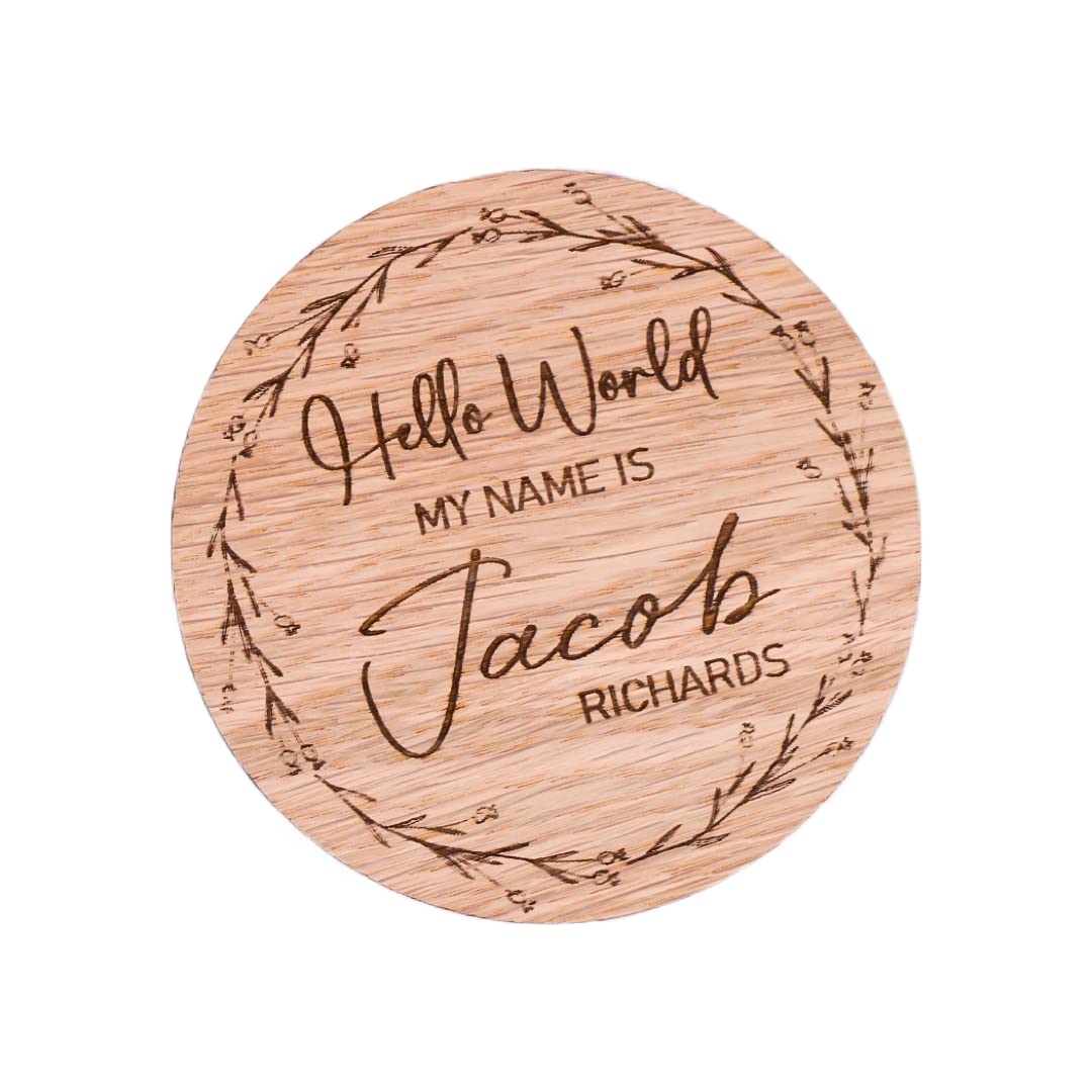 Hello World Baby Announcement - Personalised Engraved Wooden New Baby Plaque, Baby Arrival Sign, Custom Photography,Social Media Prop