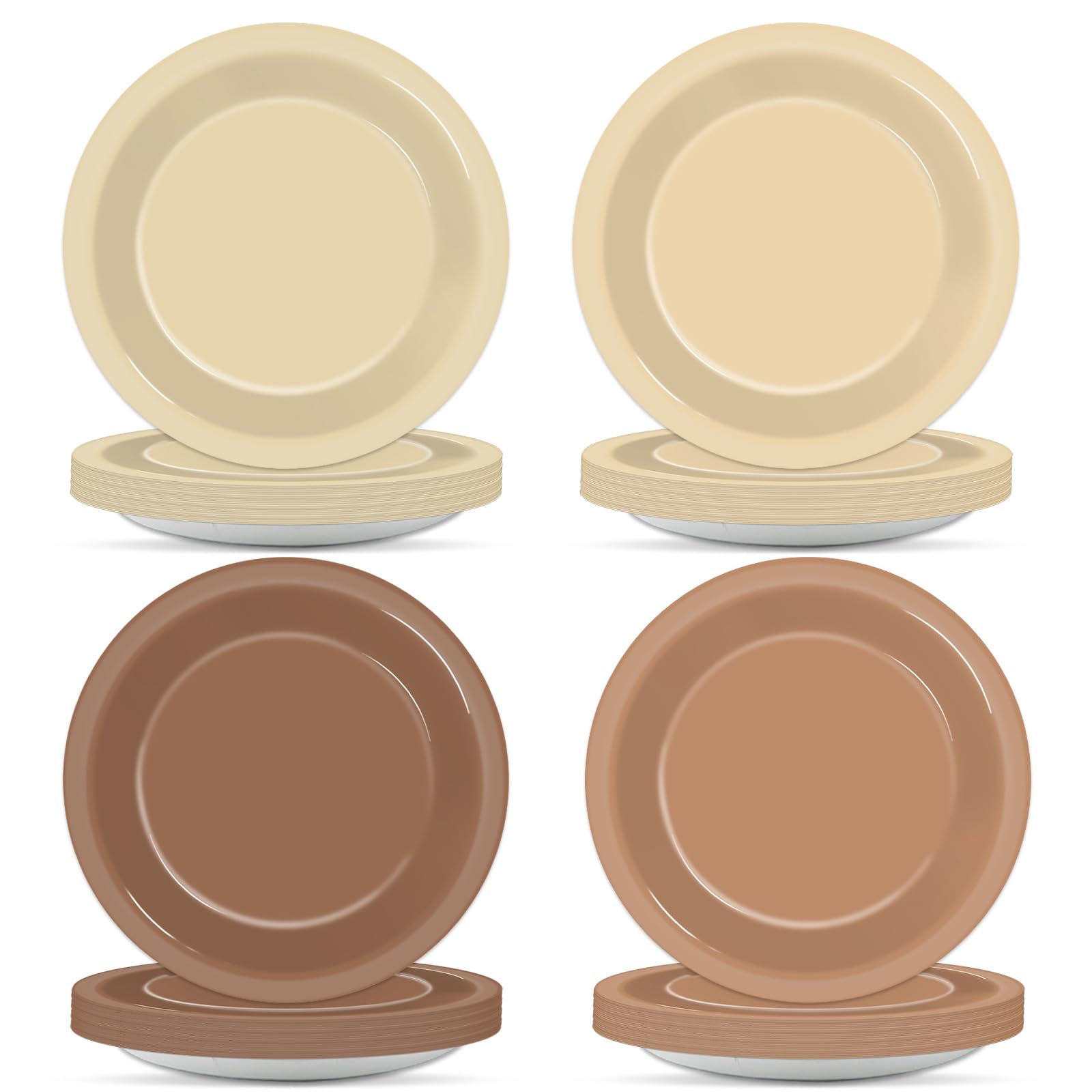 48Pcs Brown Theme Birthday Party Paper Plates for Boho Baby Shower Table Supplies 7" Brown Gradient Color Round Birthday Disposable Dessert Cake