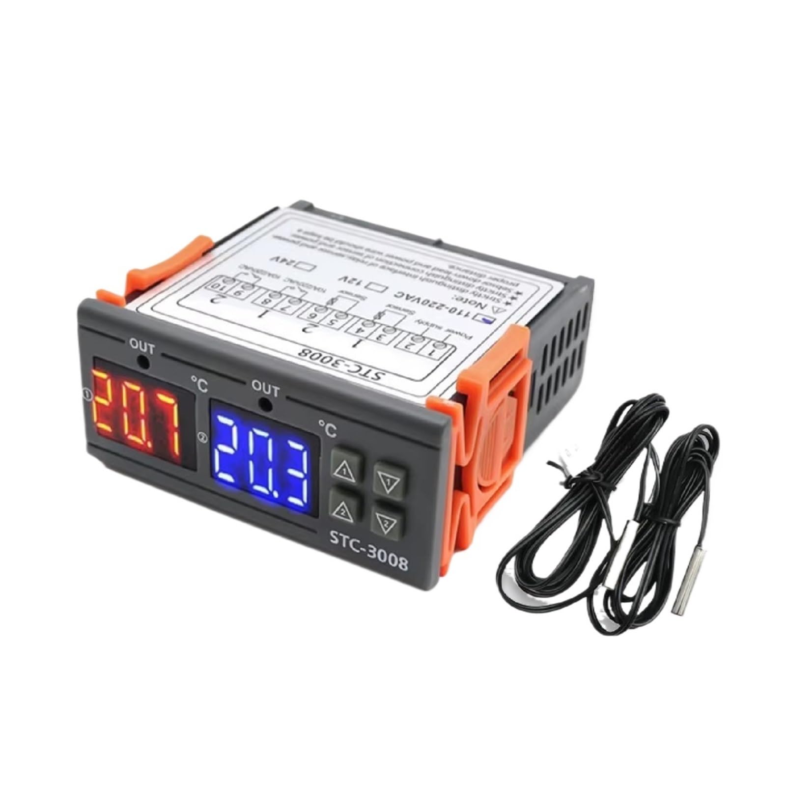 1pcs STC-3008/3028 Temp and Humidity Controller Digital Dual Relay Thermostat 12V 24V 110V 220V(STC-3008-12V)