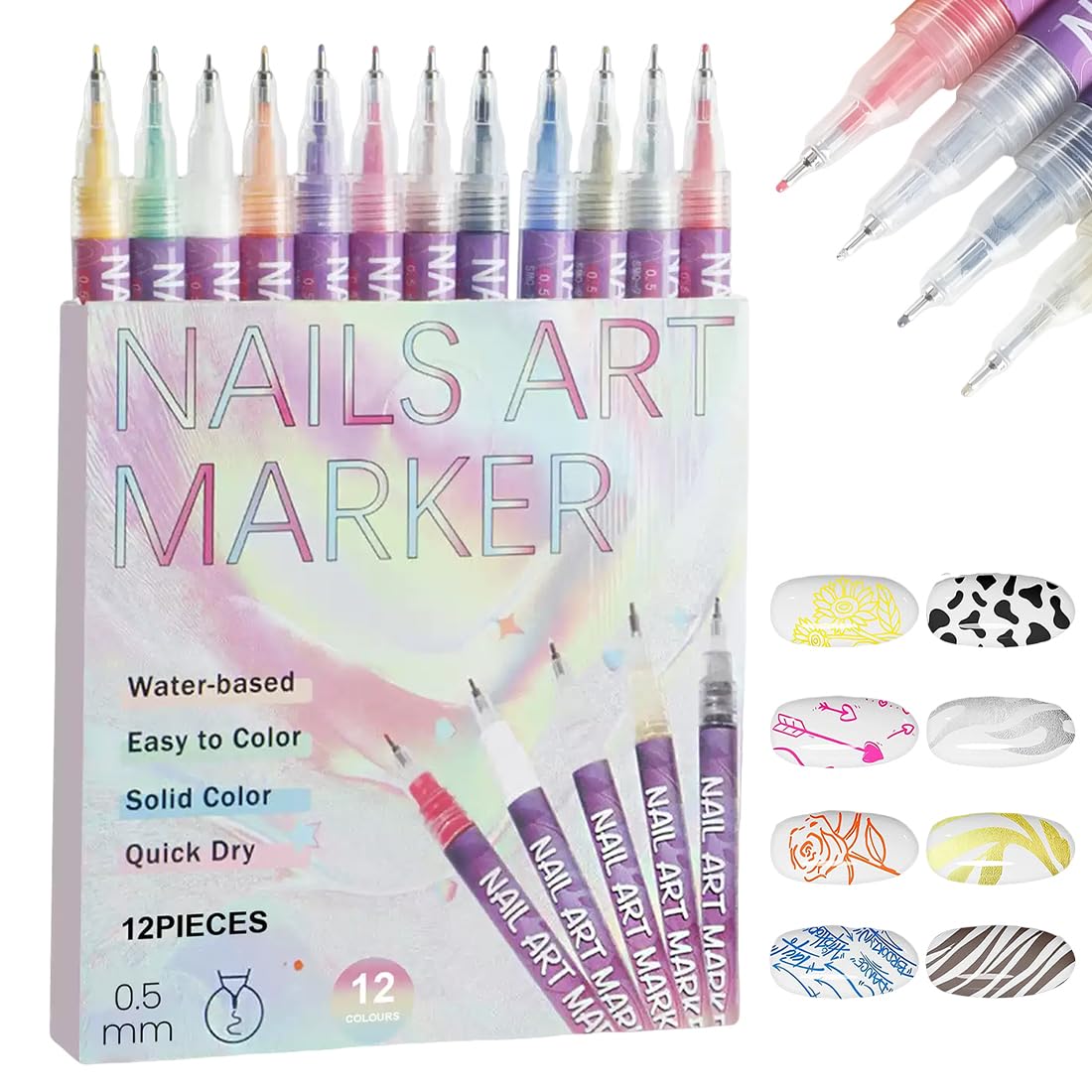 Set di Pennarelli per Graffiti: 12 Colori di Penna per Unghie Graffiti, Strumenti per Nail Art 3D, Impermeabili, Adatti sia agli Adulti che ai Bambini