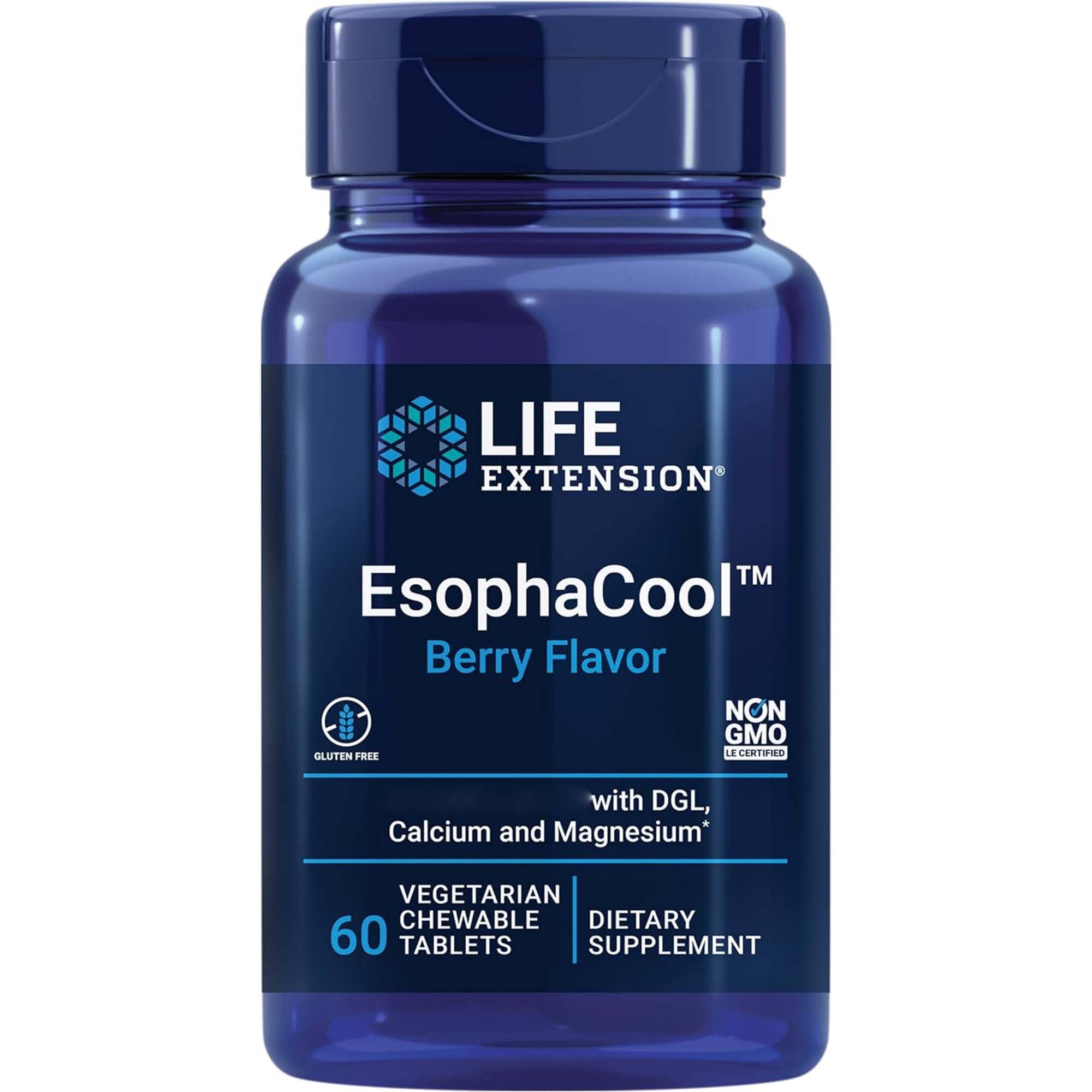 EsophaCool, with Liquorice Root Extract, Berry Flavour, 60 Vegan Chewable Tablets, Lab-Tested, Gluten-Free, Vegetarian, Soy-Free, GMO-Free