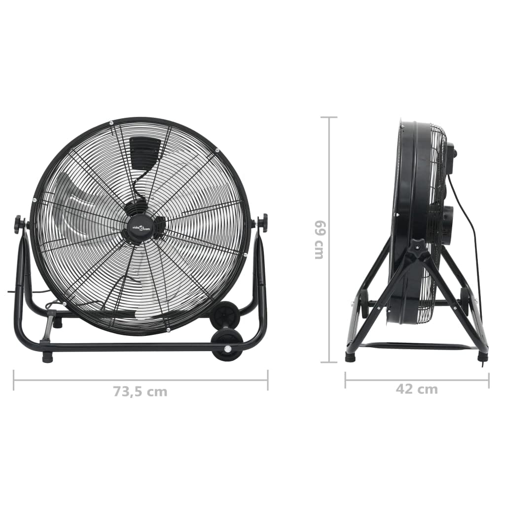 Trommelventilator Industriell 60 cm Aluminiumflügel 172,5 W Schwarz mit 3 Geschwindigkeitsstufen, rutschfesten Füßen und Rollen für Bodenbelüftung, Kühlung