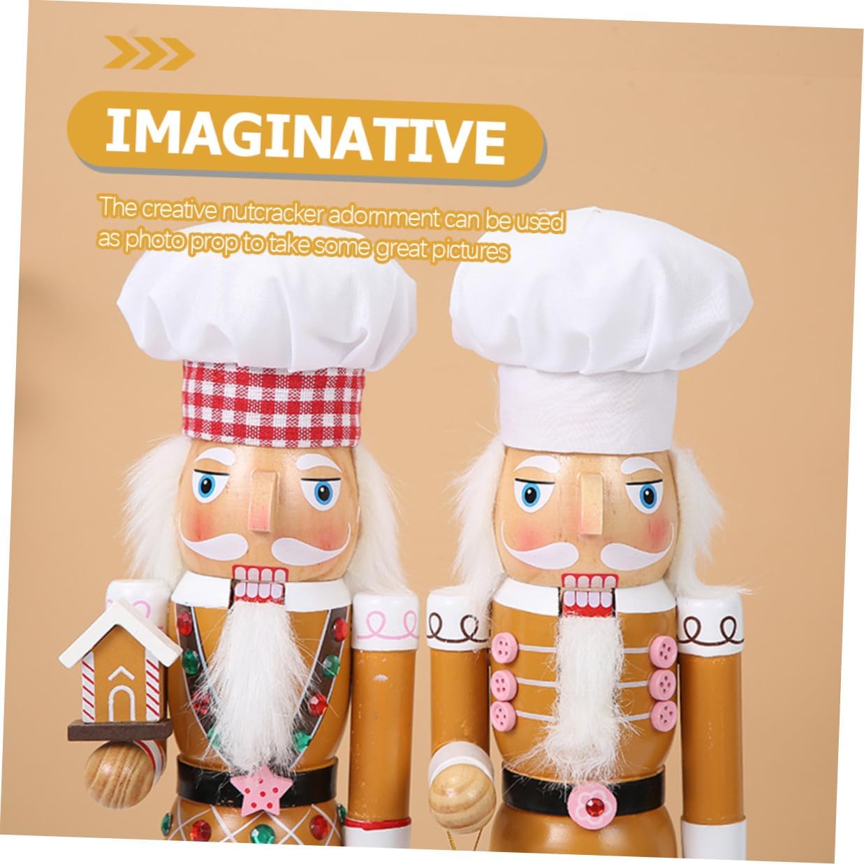 FRCOLOR Christmas Nutcracker Figure Wooden Chef Nutcracker Ornament with Gingerbread Man, 1pcs Desktop Holiday Decoration for Indoor Festive Display