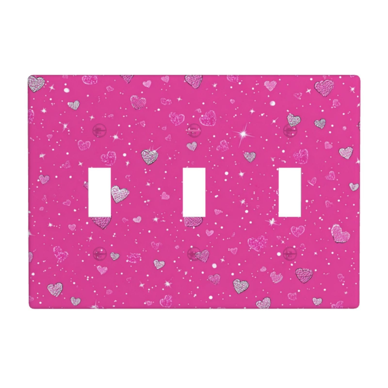 Hearts and Stars Pink Heart Pattern Light Switch Covers 3 Gang Triple Toggle Wall Plate Switchplate Electrical Faceplate for Bathroom Kitchen Bedroom Decor