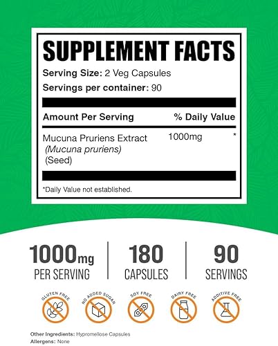 Miniatura 2 de BulkSupplements. com Mucuna Pruriens Cápsulas Suplementos herbarios, suplemento de mucuna pruriens, habas de terciopelo Vegano y sin gluten, 2