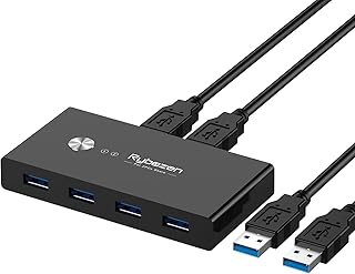 USB 3.0 Switch, Rybozen USB KVM Switch for 2 Computer Sharing 4 USB Devices, 2 in 4 out USB Switcher for Mouse Keyboard Scanner Printer, USB Sharing Switch with 2 Pcs USB 3.0 Cable