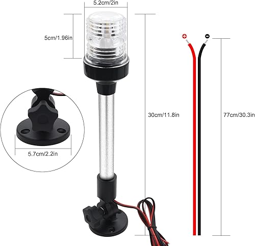 Miniatura 5 de Geloo Luz de popa de barco de 12 pulgadas, luces de navegación marina, luces de navegación todo redondo, luz de anclaje LED blanca para pontón y