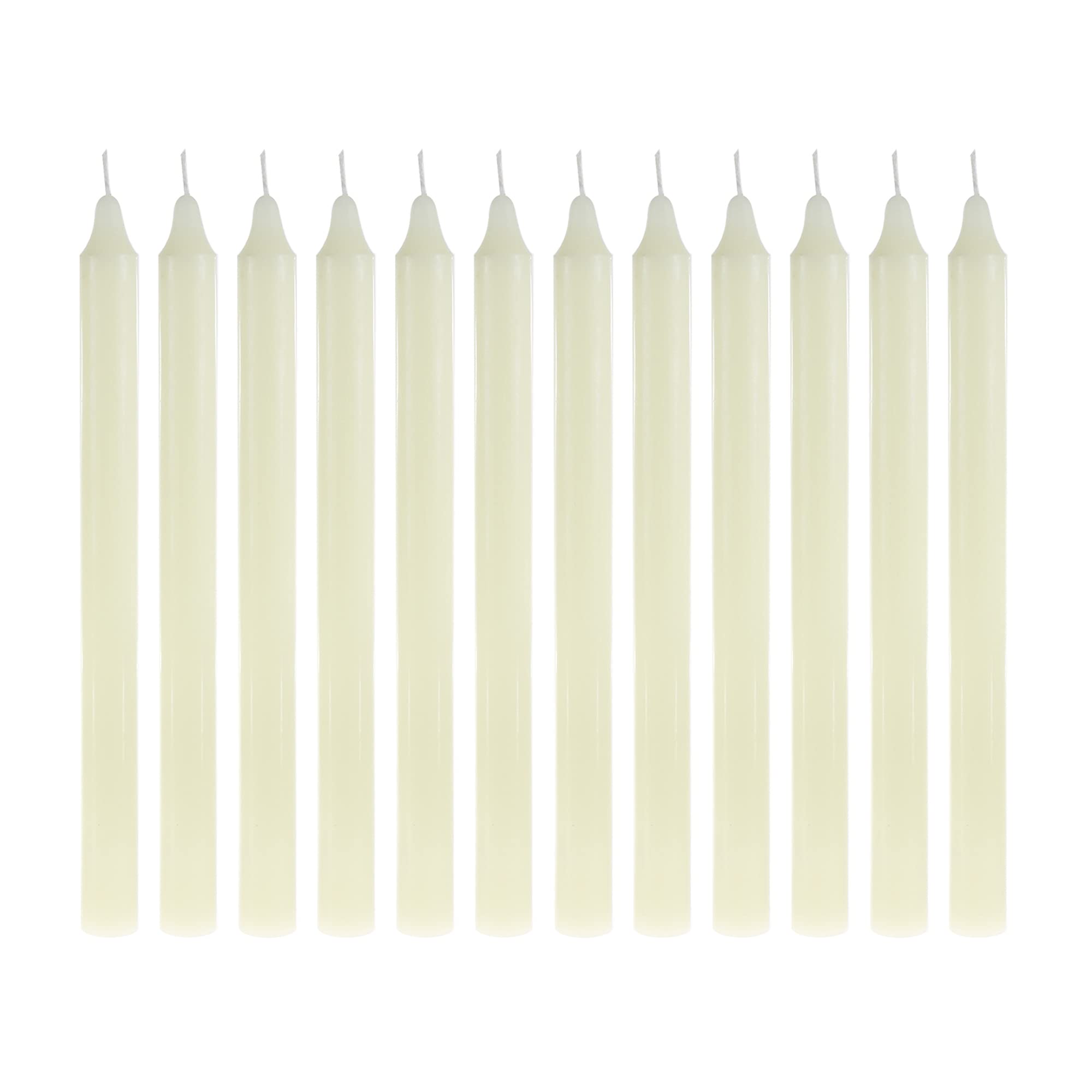 Mega Candles 12 pcs Unscented Straight Ivory Taper Candles, Hand Poured Wax Candle 10 Inch x 7/8 Inch, Home Décor, Wedding Receptions, Centerpieces, Birthdays, Celebrations, Romantic Events, Holders