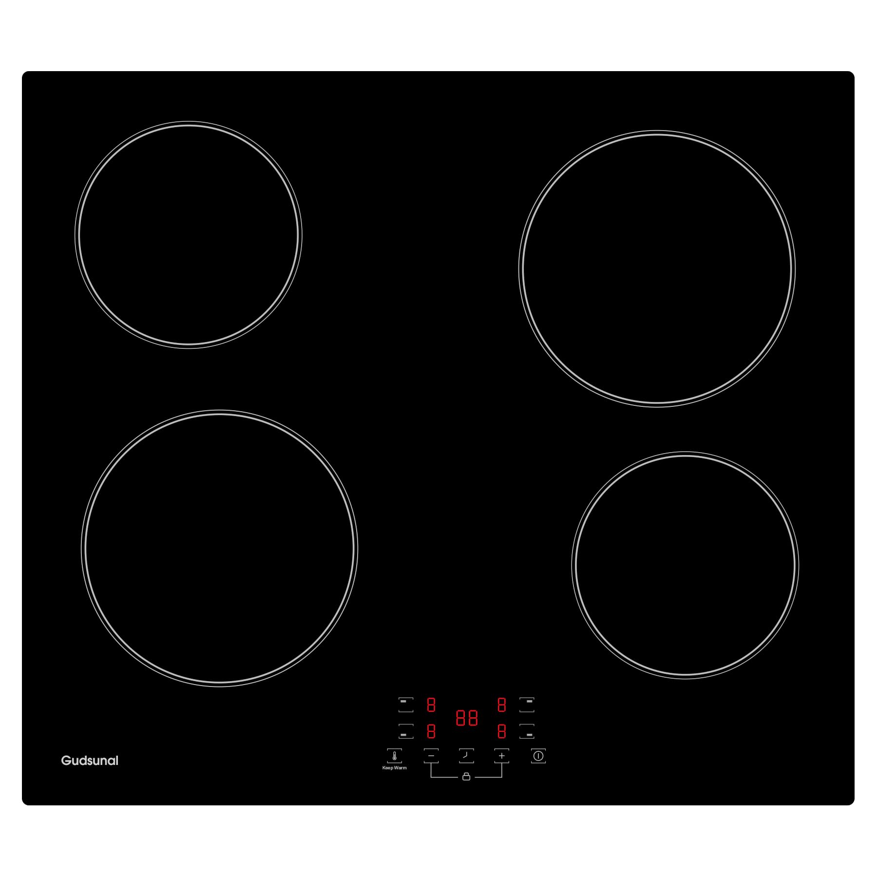 Gudsunal C6003B-UK Ceramic Electric Hob with four cooking zones and touch controls.