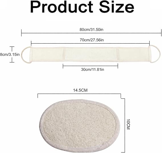 2Pcs Loofah Back Scrubbers for Use in Shower, Double-Sided Exfoliating Shower Loofah, Cotton Linen Back Strap for Dead Skin Removal, Body Scrubber for Men Women Bath Spa Cleansing
