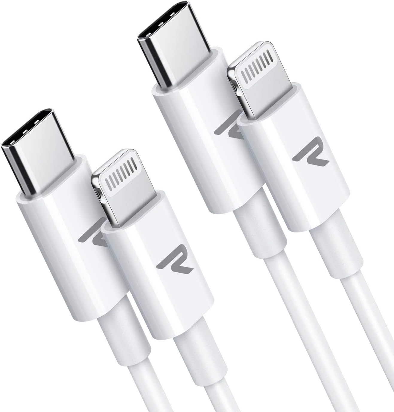RAMPOW USB C to Lightning Cables [2 Pack, 1m/3ft] [Apple MFi Certified] Apple Lightning USB Type C PD Fast Charger Charing Cable for iPhone 11 Pro X XS XR, iPad Pro 12.9, iPad Mini 5, iPad Air White