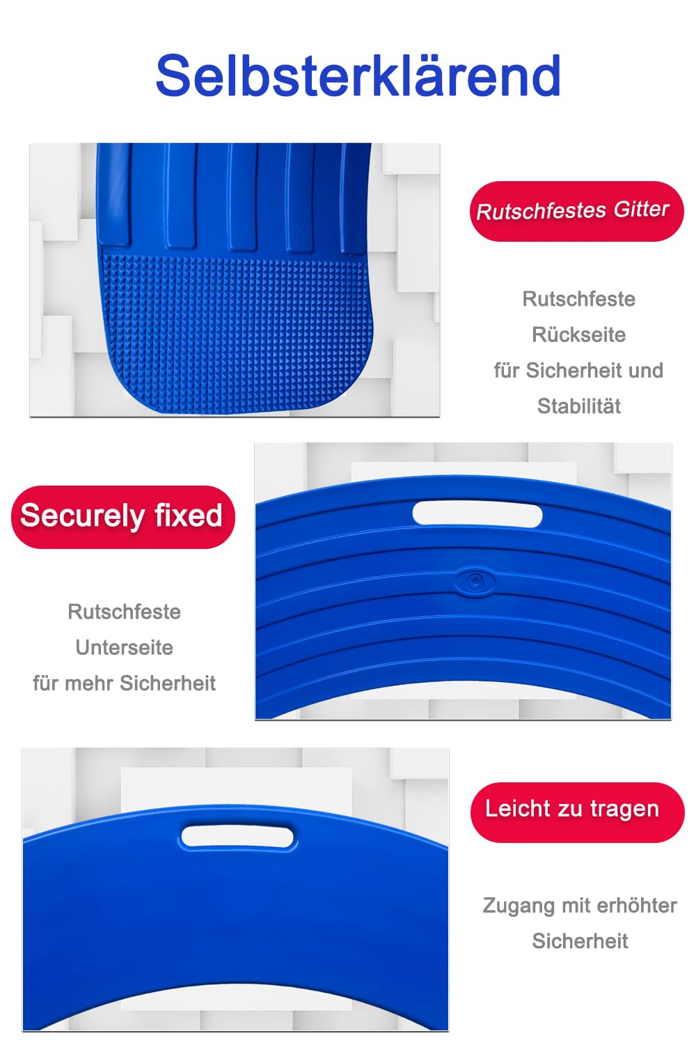 Transferbrett mit Griff – Patienten- oder Handicap-Gleithilfegerät für sicheren und einfachen Transfer vom Rollstuhl ins Bett, Toilette, Auto oder Badewanne – rutschfeste Mobilitätshilfe (Blue)