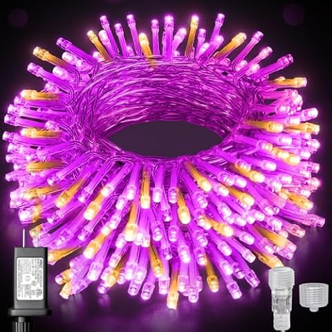 HAILI XMGQ 105 FT 300 LED Halloween Lights Outdoor, Plug in 8 Mode String Lights for Halloween, Tree, Party, Patio, House Decoration (Purple Orange) Cover