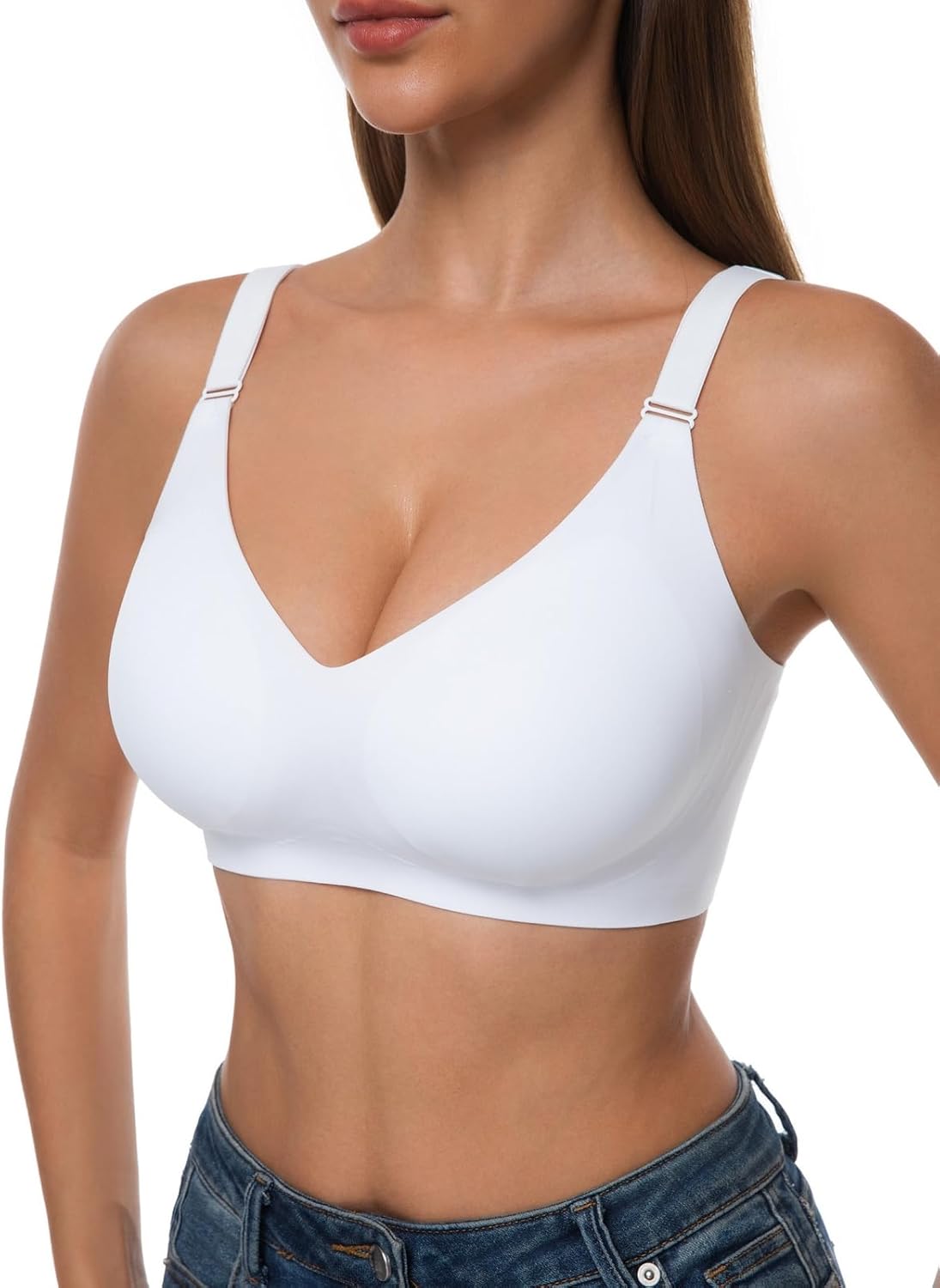 Jelly Bras for Women Comfortable Seamless Full-Coverage Wireless Bra, Jelly Wireless Push up Bra Womens Deep V Bras - Image 5