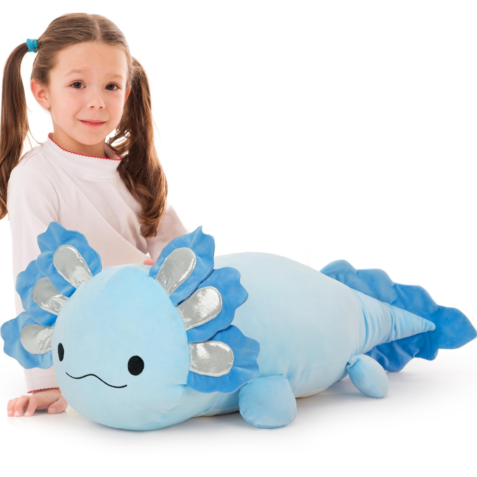 MorisMos Giant Axolotl Teddy Soft Toy, 100cm Long Salamander Stuffed Animal, Big Size Fluffy Axolotl Plush Pillow Present for Kids Birthday Christmas Decorations — image 1