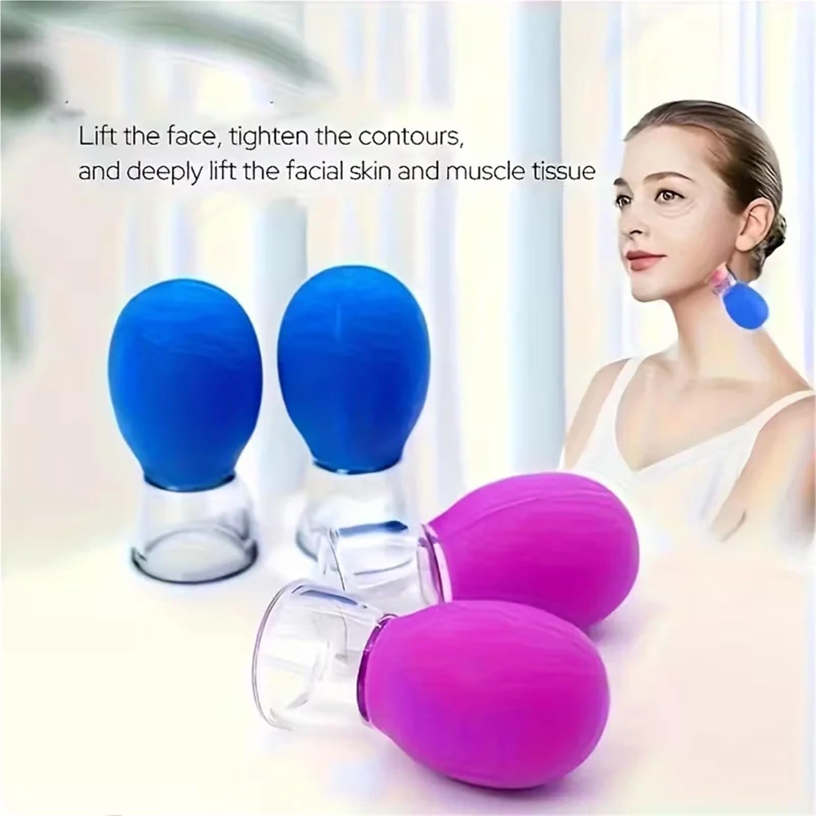 Coppette Per Massaggio Set di coppette in silicone for viso e corpo | Massaggiatore con aspirazione a vuoto for meridiani, coppetta for il viso e la schiena(50pcs Blue)
