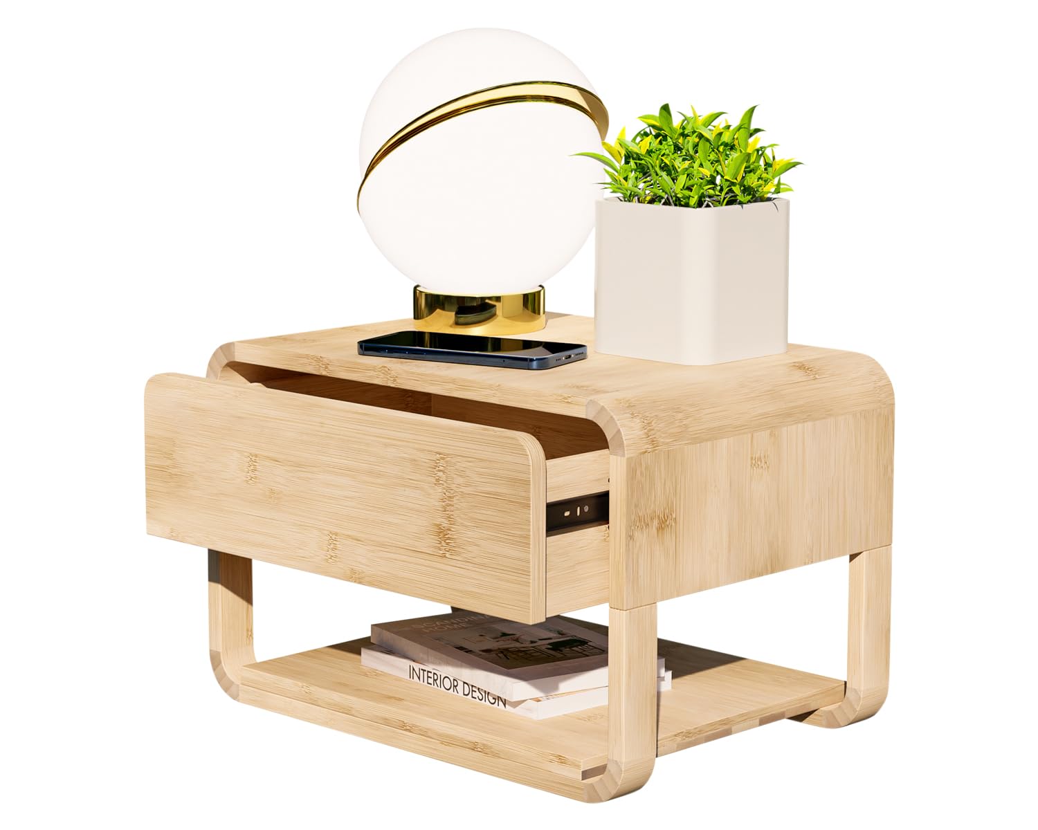 Comfify Modern Nightstand Bamboo Floating Nightstand with Drawer - Small Nightstand with Midcentury Modern Vibe - Unique Design, Easy Installation, Clear Instructions