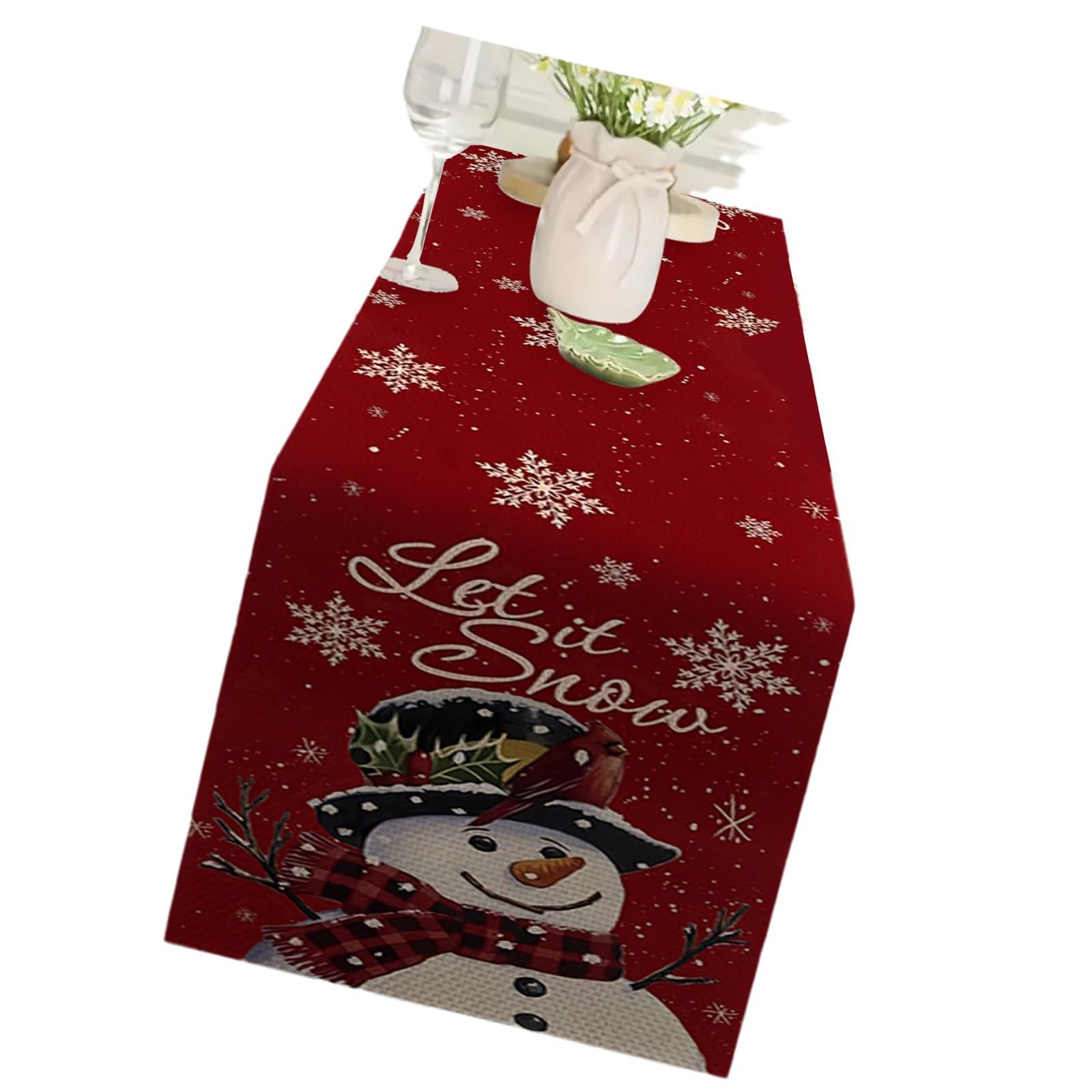 carotoe Snowman Snowflake Table Runner, Polyester Christmas Tablecloth for Kitchen & Holiday Parties Decorative Table Cover