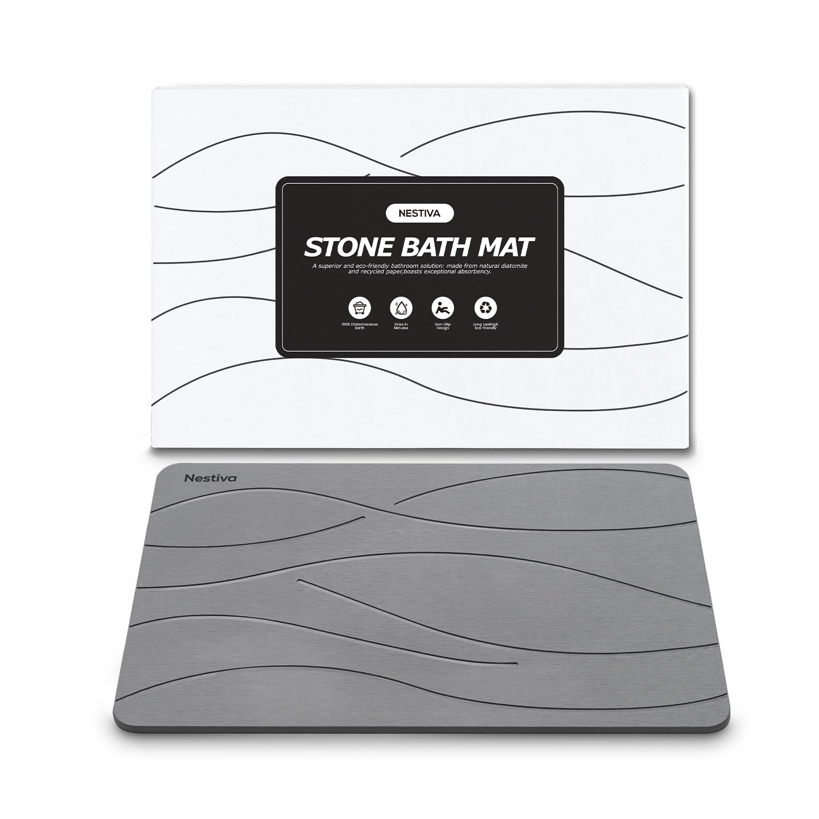 Nestiva Natural Stone Bath Mat, Absorbent and Quick Dry, Diatomite Non-Slip Bathroom Rugs, Easy to Clean, Rugs for Bathroom Kitchen Living Room