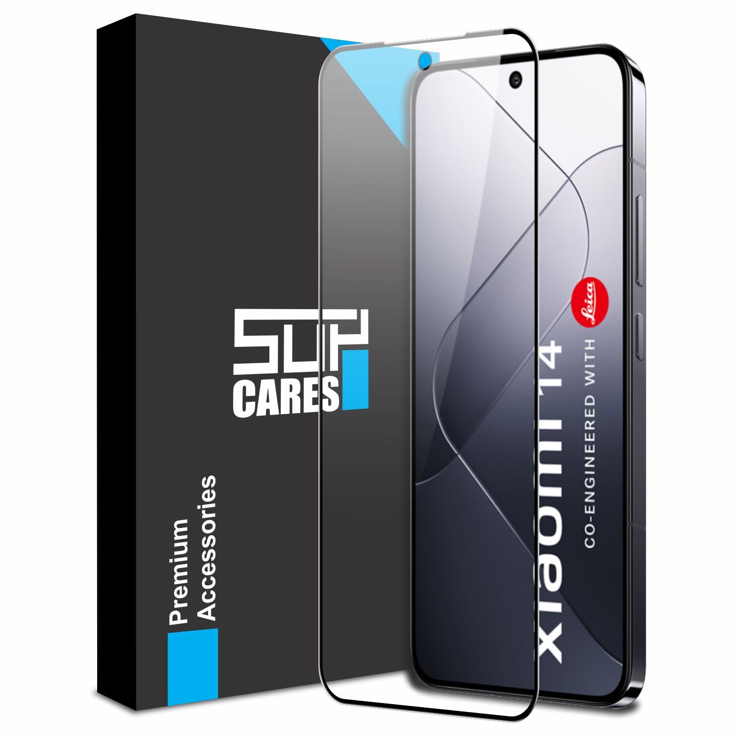 SupCares Military-Grade Gorilla Tempered Glass Screen Protector For Xiaomi 14 (6.36 Inch) With Installation Kit | Edge-To-Edge Protector Coverage | Black
