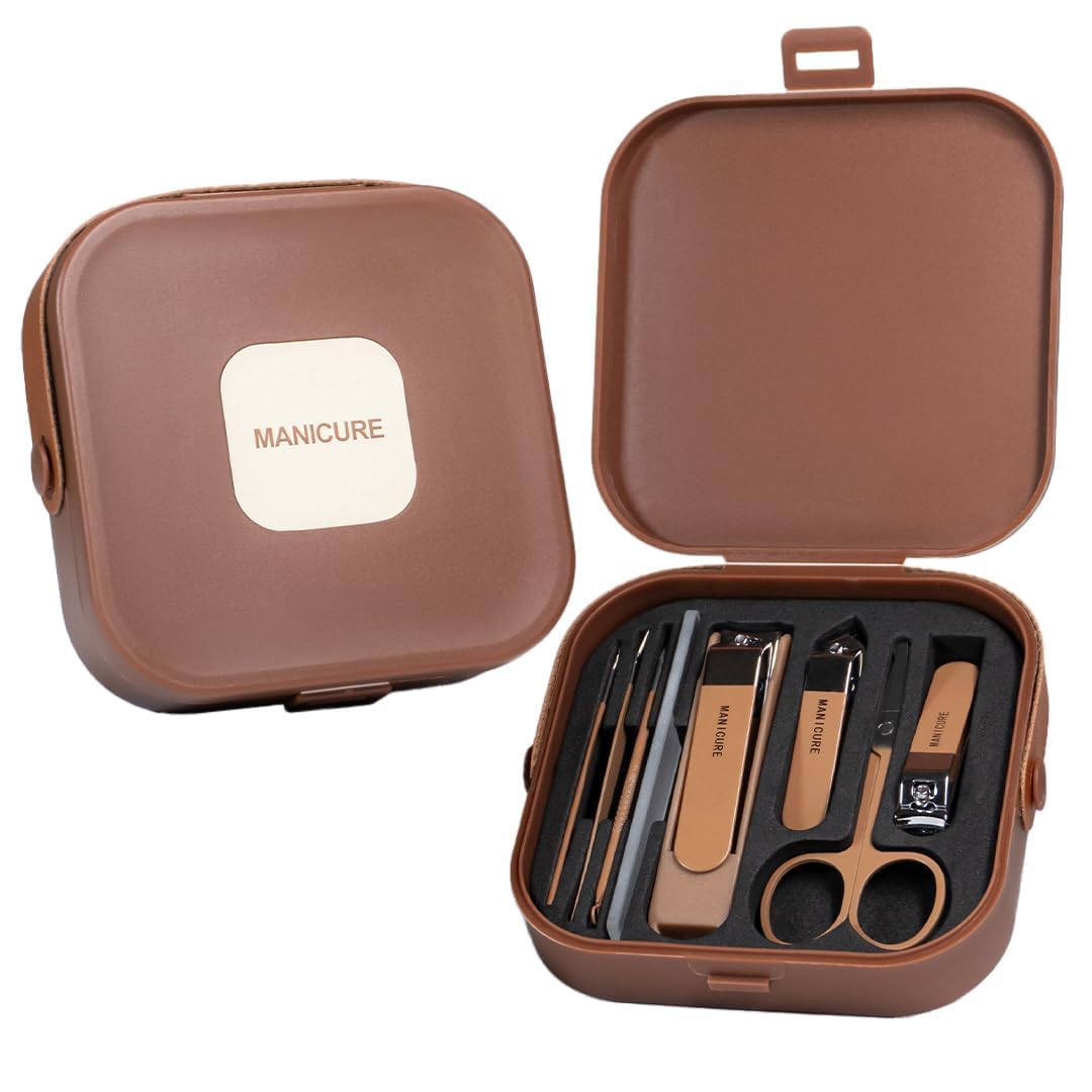 7 Pcs Manicure & Pedicure Kit, Stainless Steel Nail Clipper Set with Grooming Tools, Non-Slip Handles, Personal Care Nail Cutter Kit With Portable Case for Men & Women (Brown)-picture-20