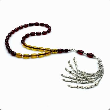 -FIRE Amber Collection- Prayer Beads-Worry Beads-Tesbih-Tasbih-Misbaha-Masbaha-Rosary Transparent Yellow & Clared Red - 12x8 mm - Beyzi Beads