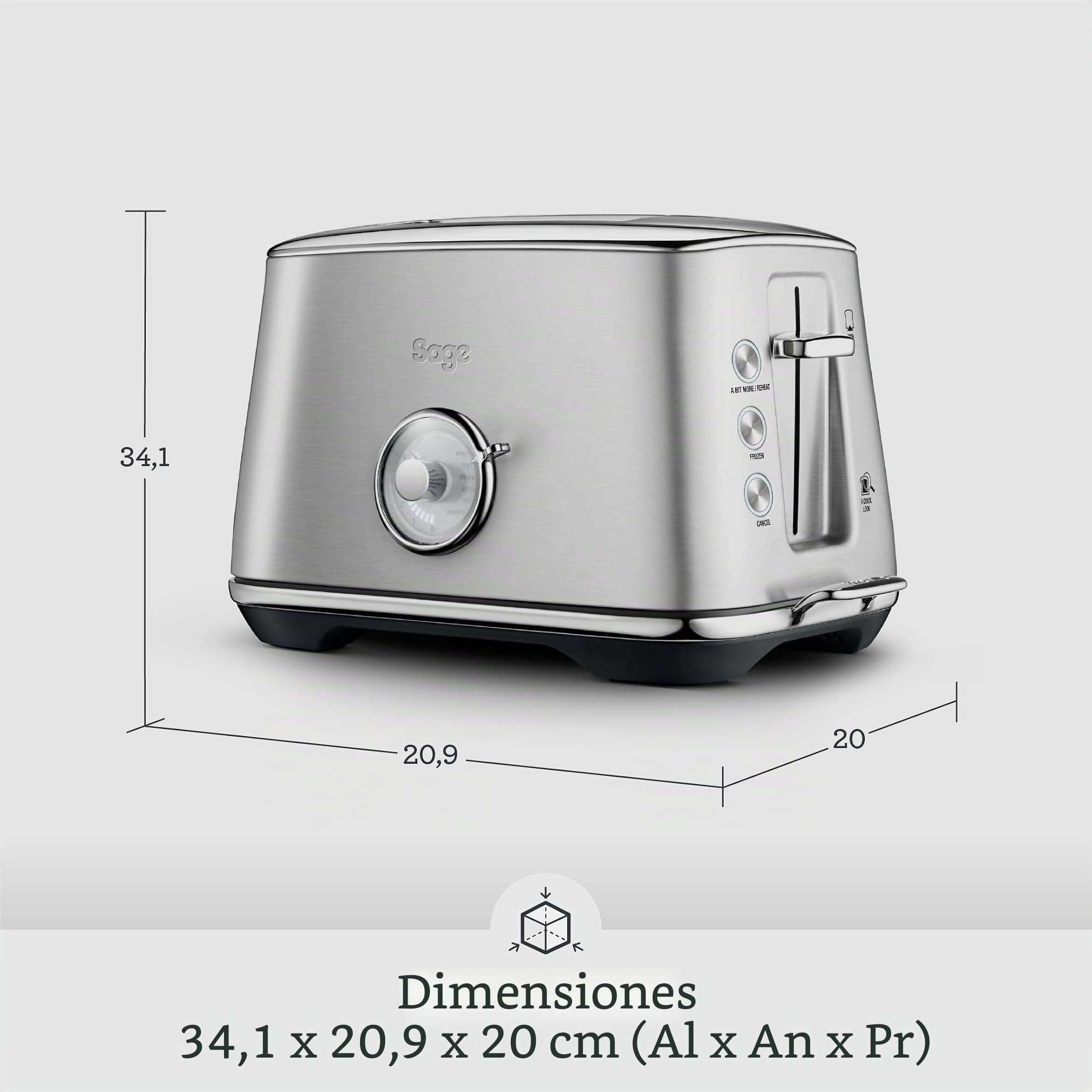 Sage Toast Select Luxe, Tostadora de 2 Rebanadas, Acero Inoxidable | 6 Tipos de Tostado Preestablecidos, Ranuras Anchas, Control Variable, Bandeja Recogemigas Frontal, Limpieza Fácil