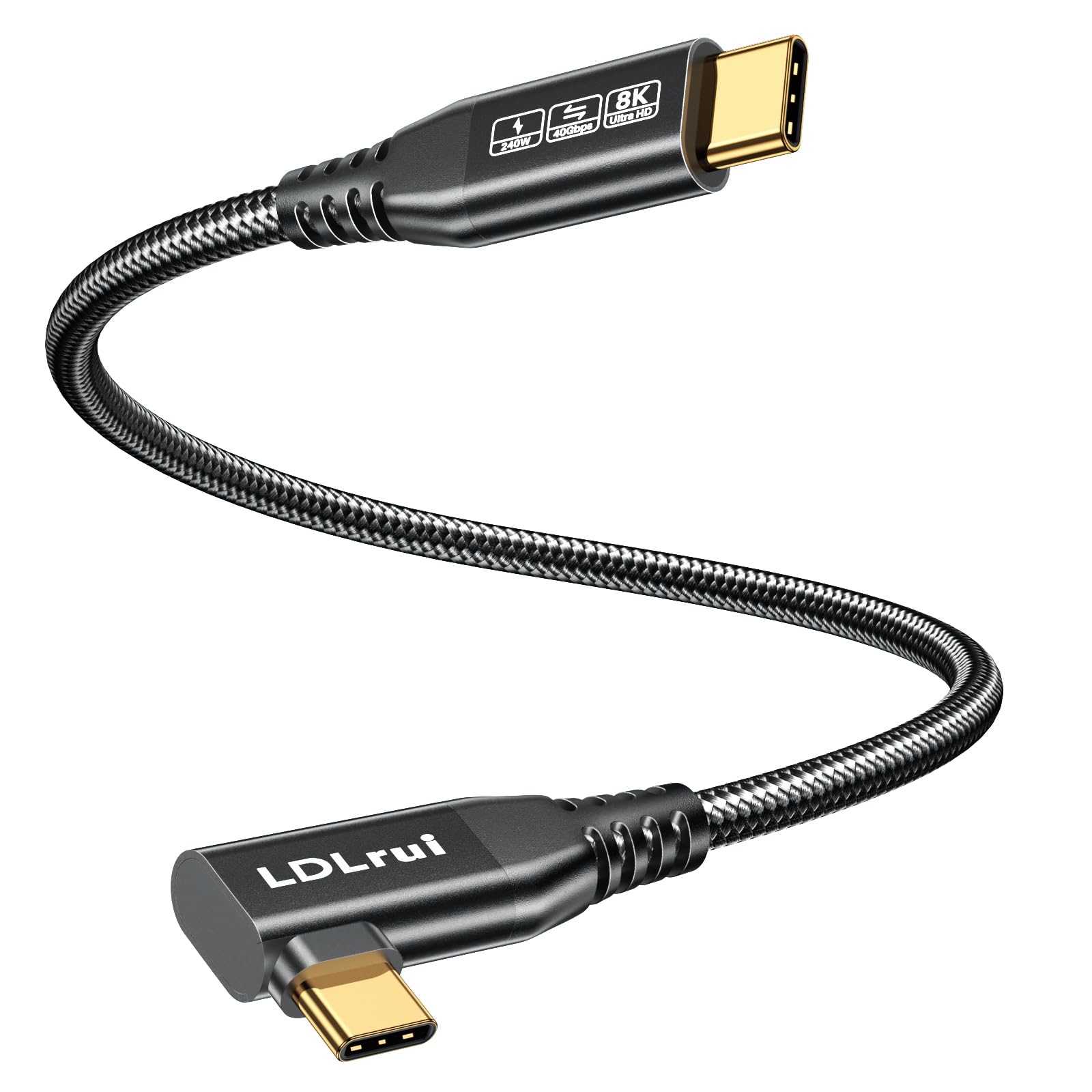40Gbps USB 4 High Speed Data Transfer Cable[2FT], Right Angle USB C for Thunderbolt 4 Cable, USB C Monitor Cord 8K/4K UHD Display, 240W Fast Charging