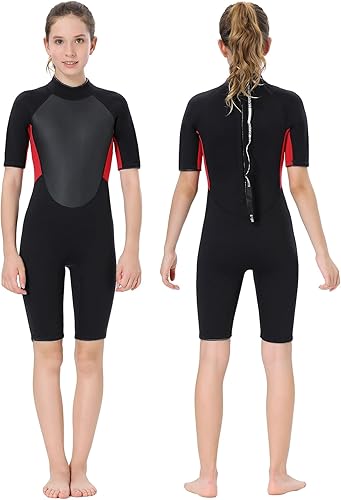 Miniatura 8 de Traje de neopreno para niños y niñas en agua fría, 0.118 pulgadas y 0.079 pulgadas con cremallera trasera de neopreno cortolargo para surfear,