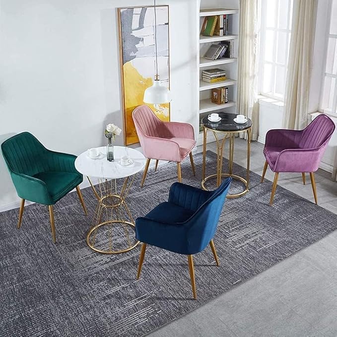 Image of Green Velvet Chair for Home | Modern Accent Armchair in Soft Velvet Fabric with Golden Legs | Set of 2 Premium Accent Chair for Living Room Bedroom Restaurent | Green, 2 pc