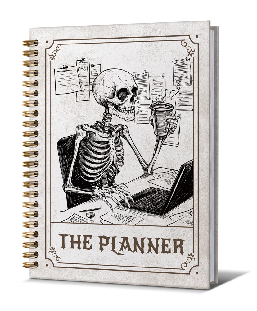 Taccuino da uomo CuteTarot Card Notebook con citazioni sulla depressione per donne amiche regali per compleanno, Natale, festa della mamma, teschio gotico gotico dorato a spirale rilegato a