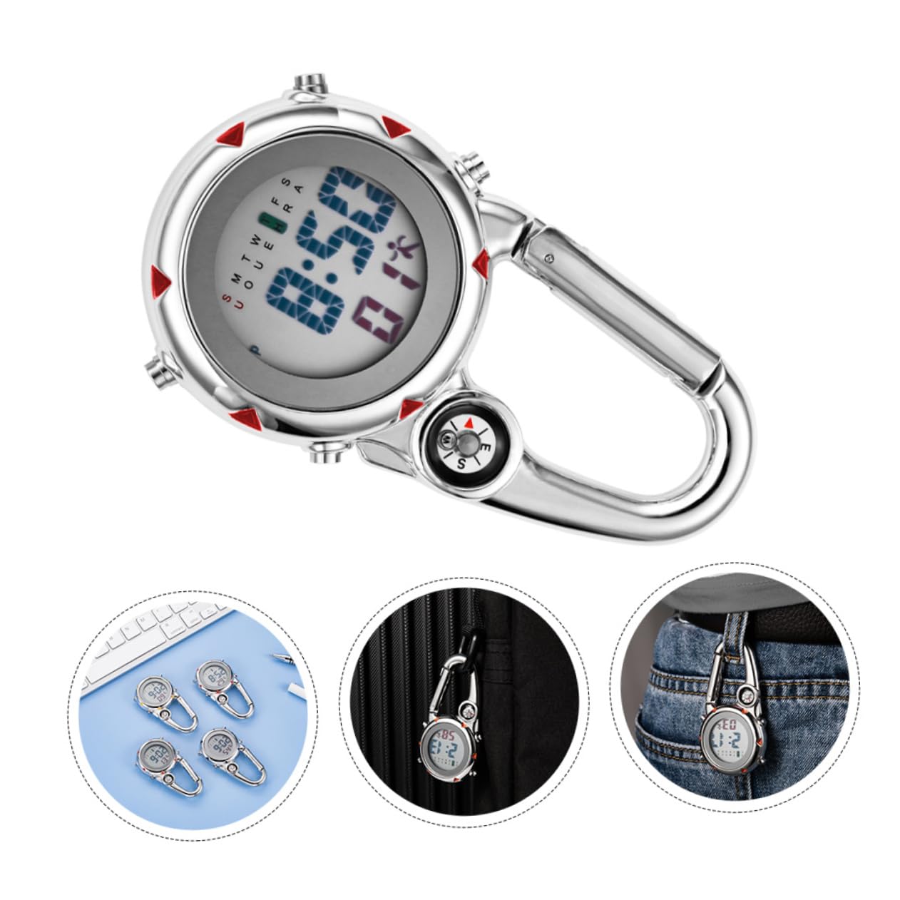 LIFKOME 3stücke Unisex Karabineruhr Aus Edelstahl Mit Quarzwerk Multifunktionale Uhr Für Outdoor-aktivitäten Langlebig Und Stilvoll Für Bergsteigen Und Wandern