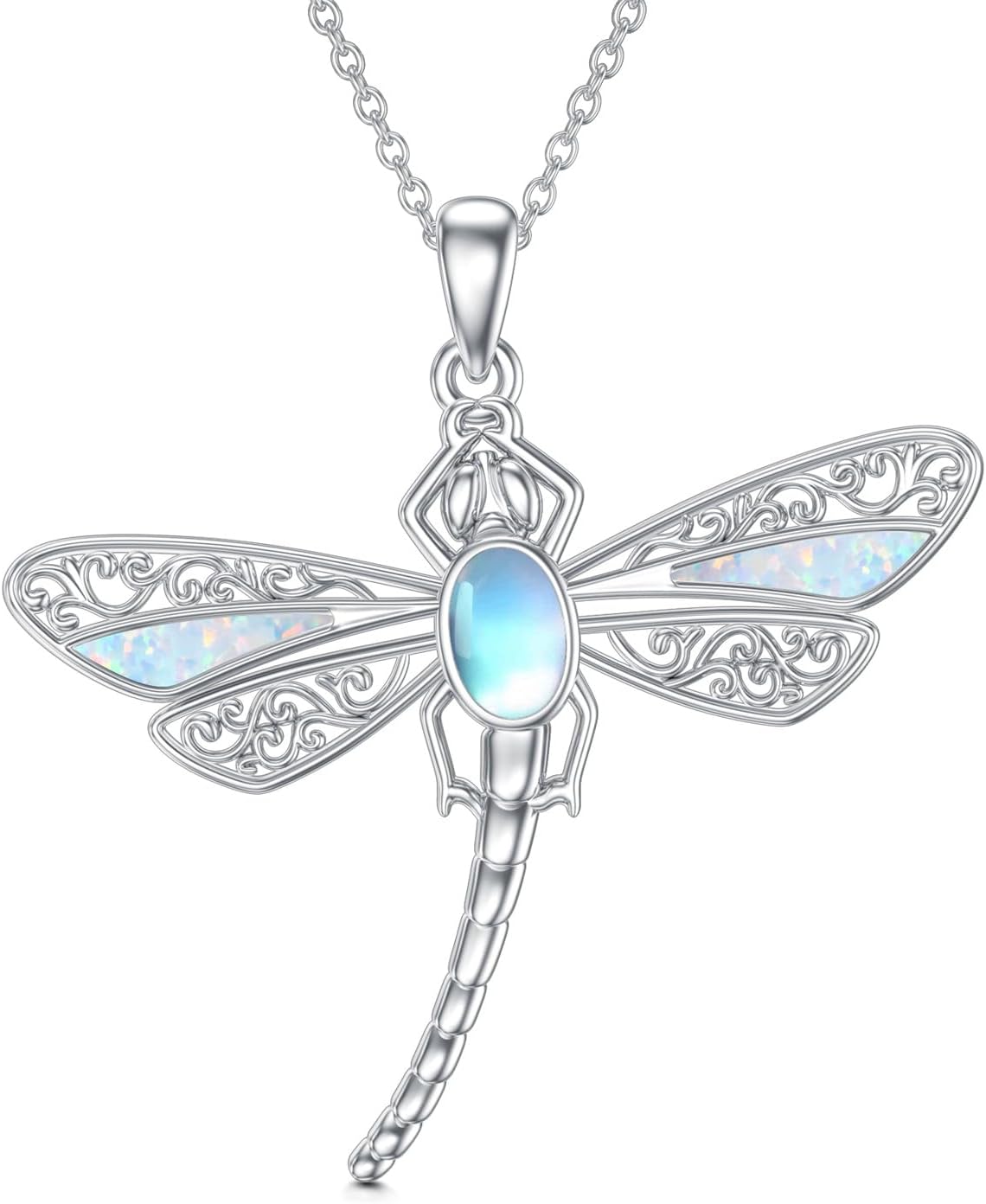 SIMONLY Opal Dragonfly Necklace 925 Sterling Silver Moonstone Turquoise Necklace Dragonfly Jewelry Christmas Birthday Gifts for Women Mom Her