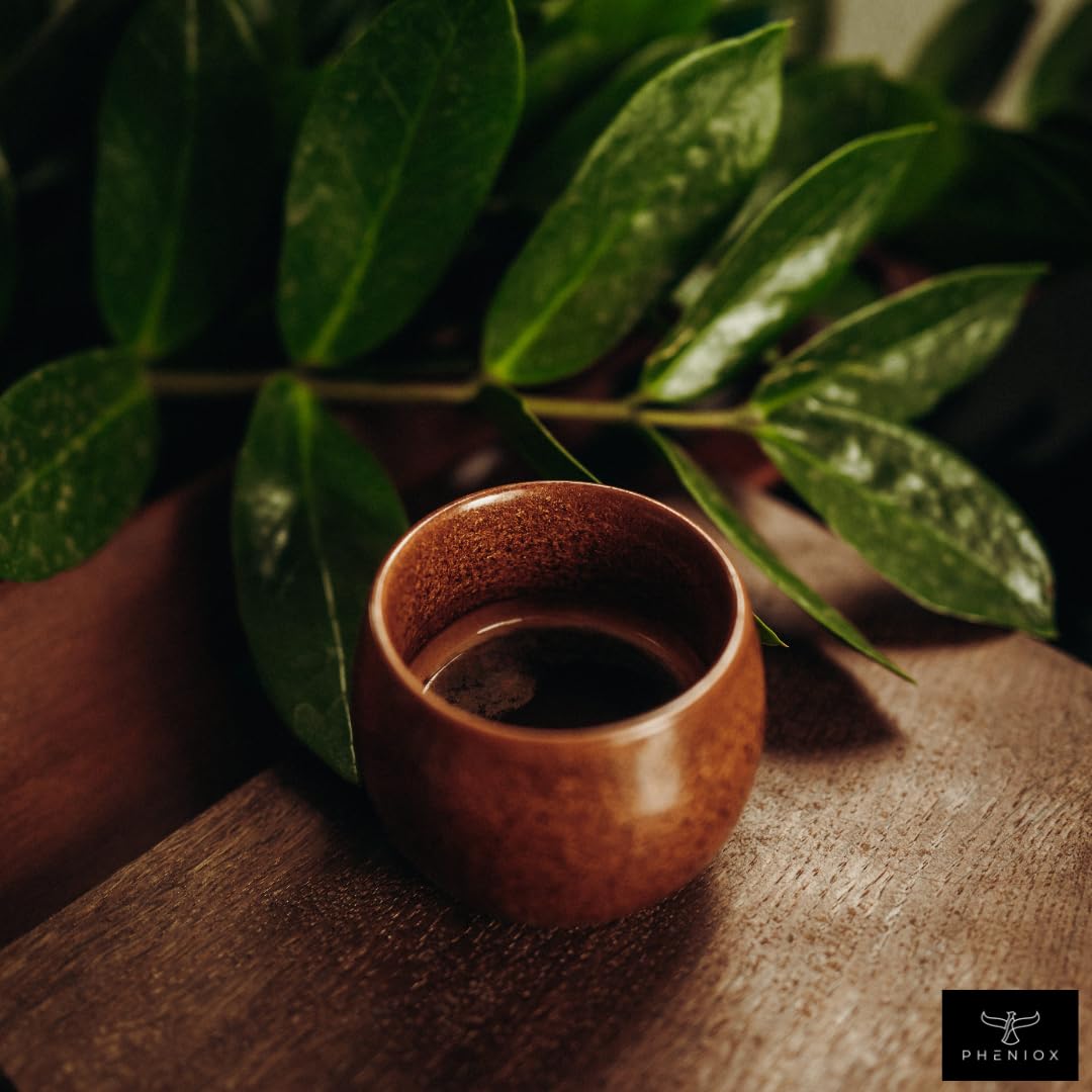 Pheniox Juego de tazas de espresso Timeout, 5 x 90 ml, tazas de gres de alta calidad, juego de tazas de espresso, sin asa, regalo en diseño moderno, apto para lavavajillas, moca, té, sake