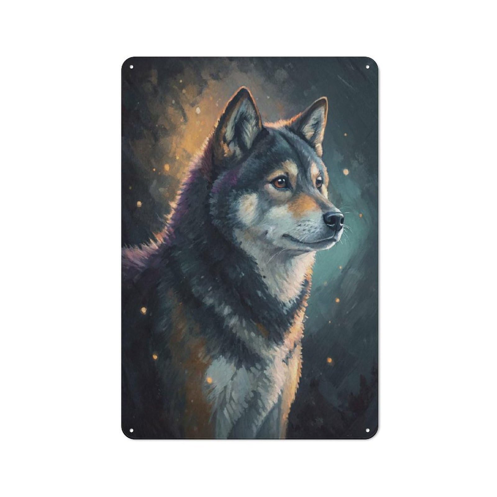 Junmoney Style-12 Retro Tin Sign 30X20cm Featuring Wolf Portrait With Golden Light For Workshop Wall, Gift For Makers And Diy Enthusiasts During The Christmas Season