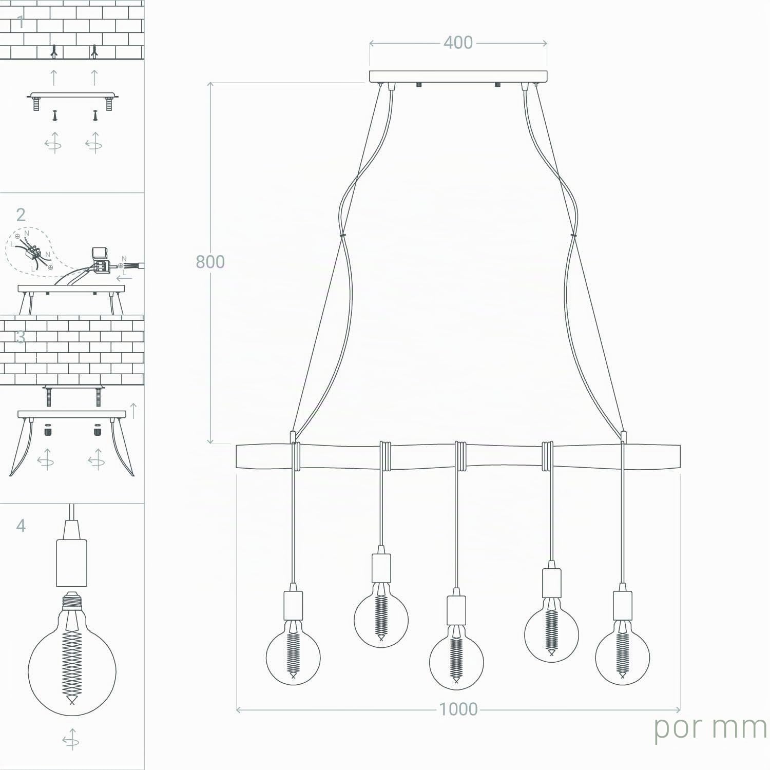 LEDKIA Lámpara Colgante Metal y Madera Yagis Blanco | CasquilloE27