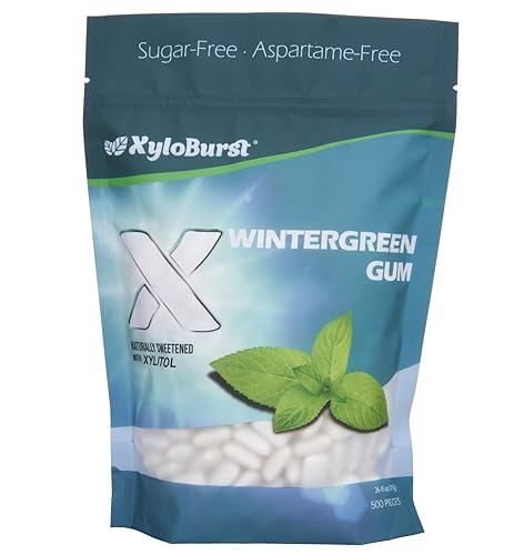 XyloBurst 100% xilitol Wintergreen Gum bolsa de 500 unidades, goma de mascar natural, sin OMG, vegano, sin aspartamo, sin azúcar, apto para dieta disponible en Yaxa Colombia