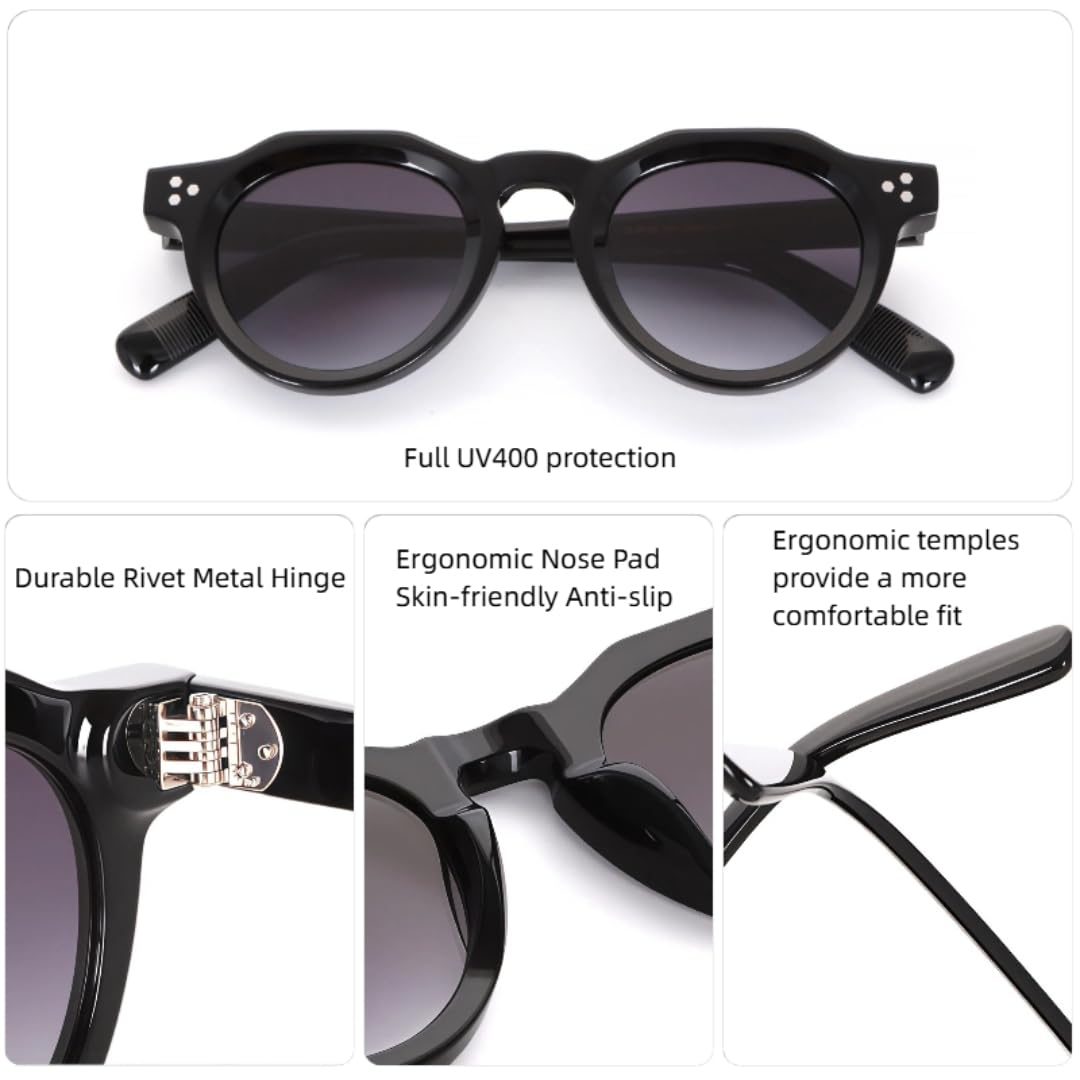 Okulary przeciwsłoneczne Vintage Classic Black z ćwiekami z włókna octanowego, luksusowe, UV400