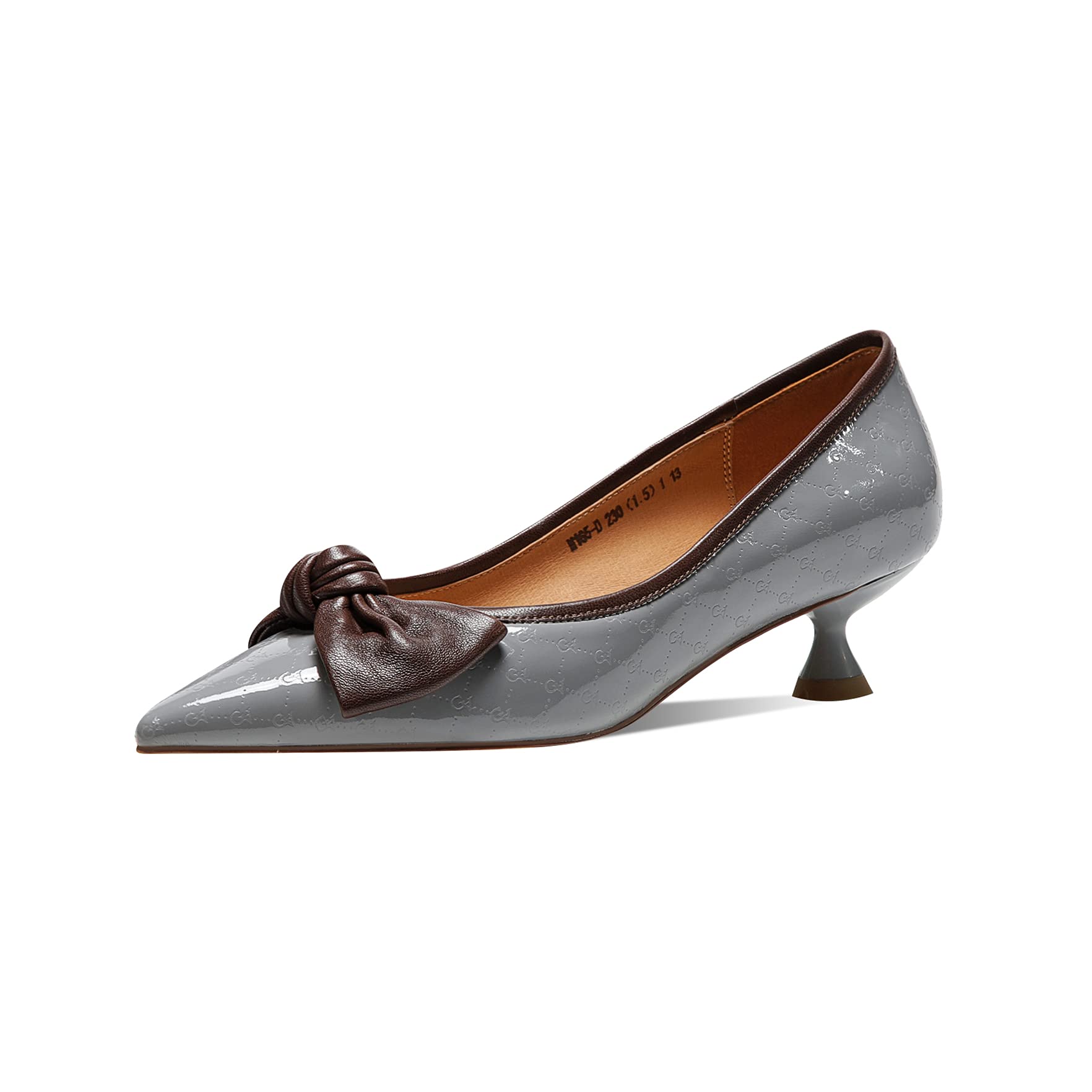 TinaCus Women's Handmade Genuine Leather Clear Pointed Toe Kitten Heel Loafer Pump Shoes with Bowknot