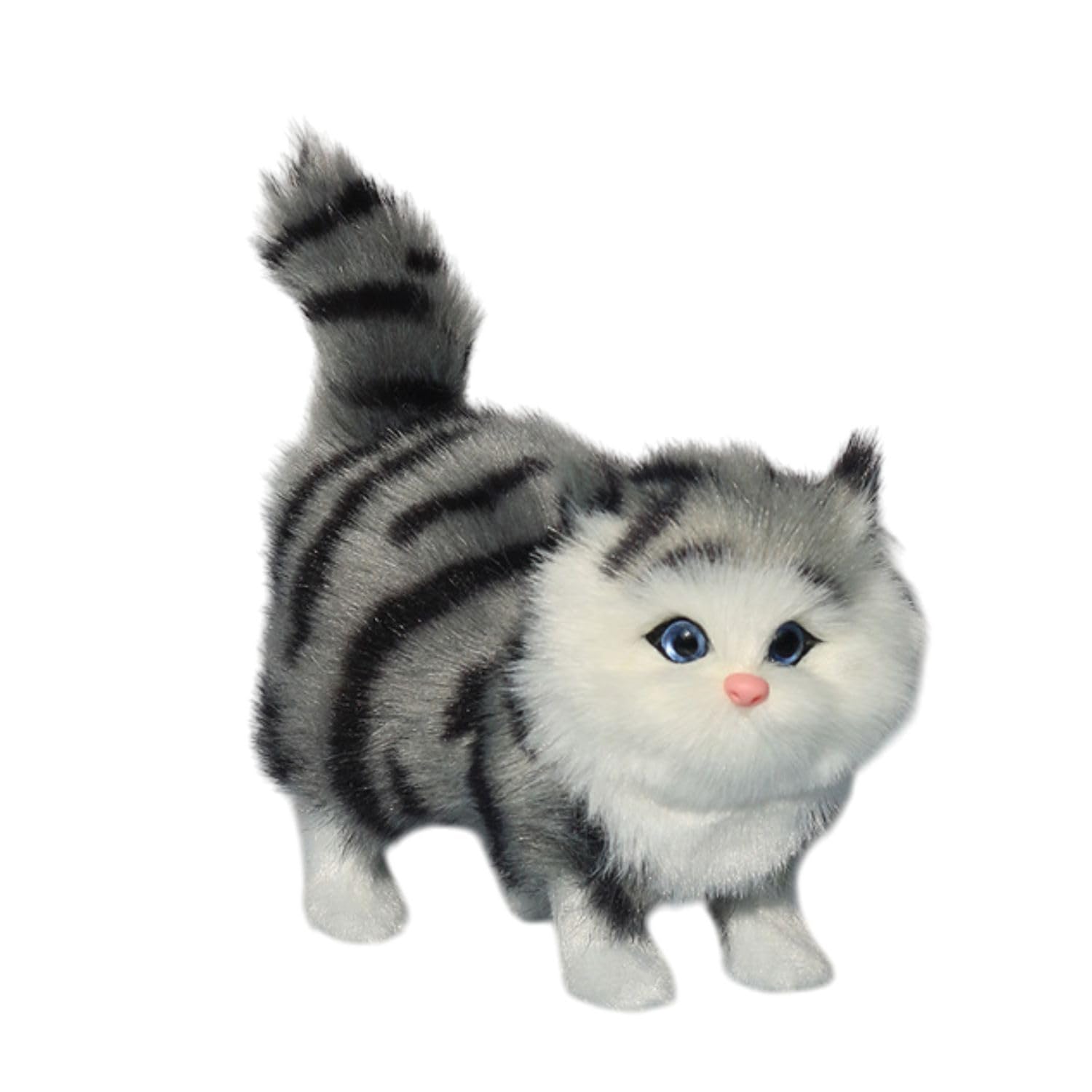 FunBlast Cute Cat Plush Toy with Meow Sound, Toy Accessories for Car Dashboard & Home Décor, Realistic Standing Cat Pet Toys for Girls & Boys, Gift for Kids (Grey+Black)-image-31