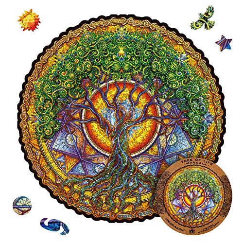 UNIDRAGON Original Holzpuzzle — Mandala Tree of Life, 700 Teile, Royal Größe 17.7 x 17.7 Zoll (45 x 45 cm) Schöne Geschenkverpackung, Einzigartige Form Erwachsene und Kinder Cover