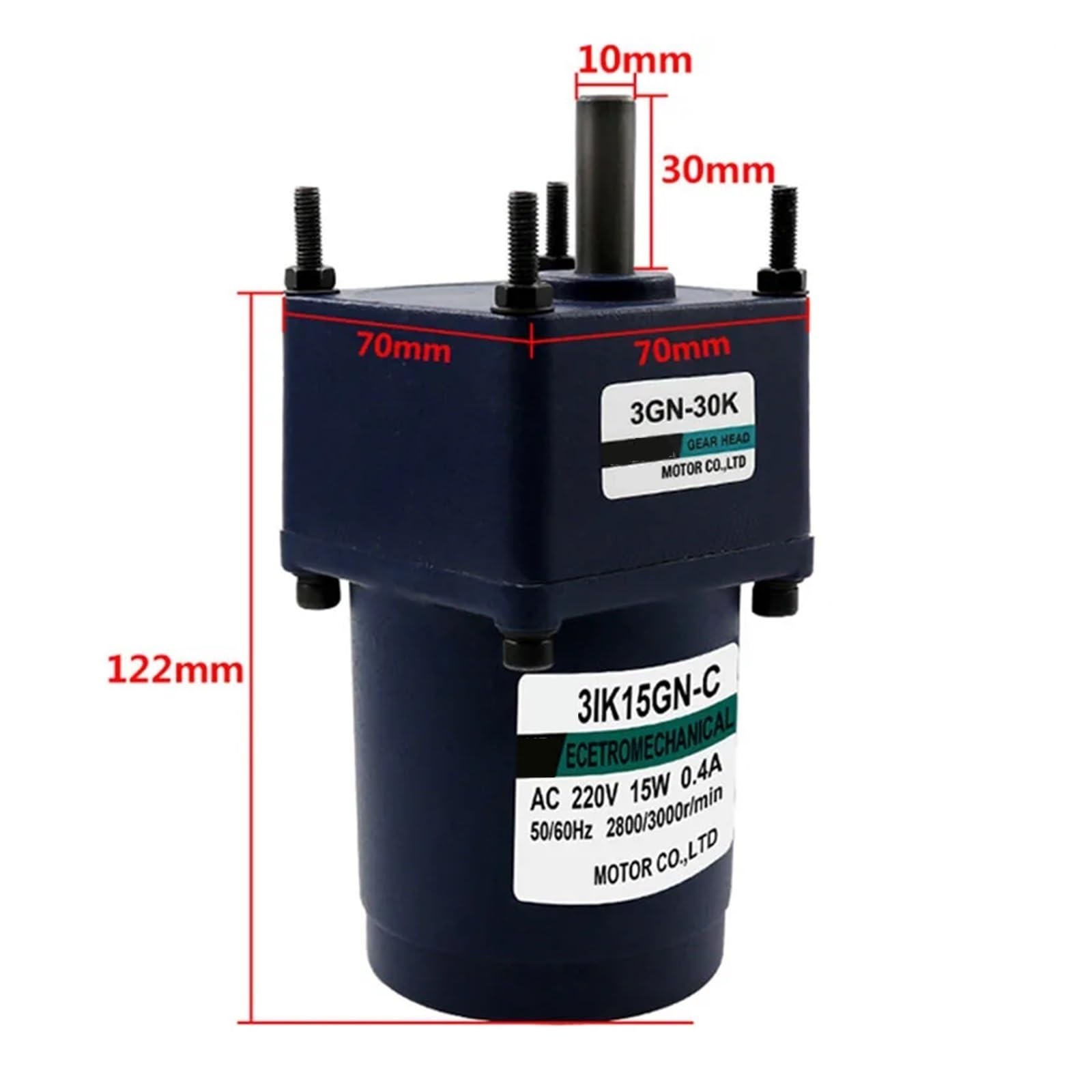 Motorreductor de CA de 220 V y 15 W, con condensador, motor monofásico, motor de velocidad fija(60RPM only motor)