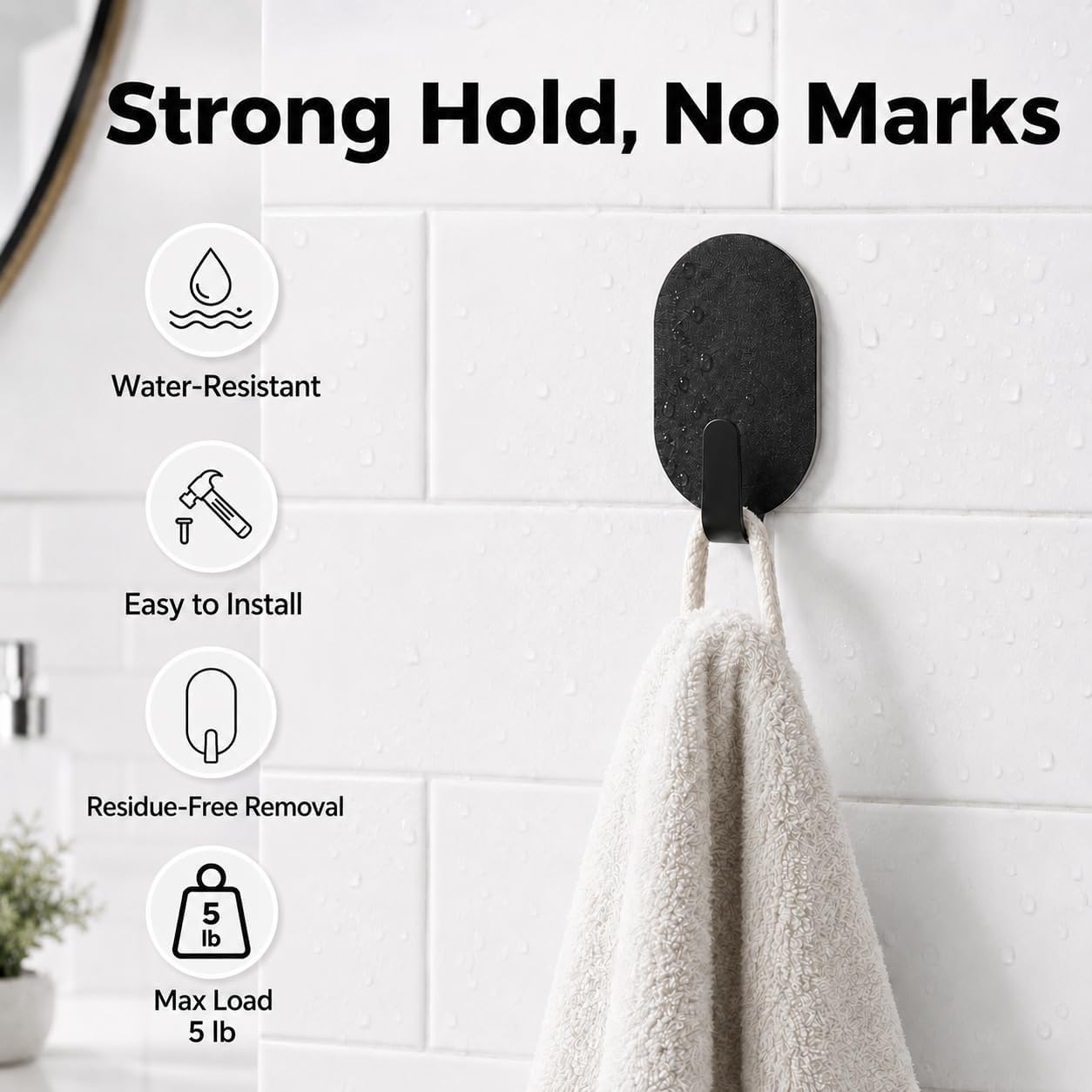Self Adhesive Wall Hooks - Black Stainless Steel -4