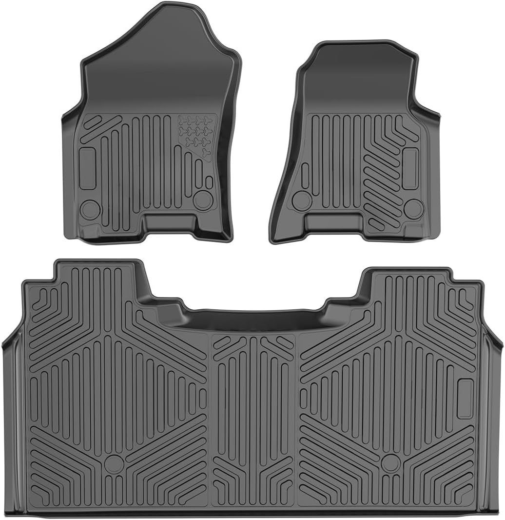 VEVOR Automotive Floor Mats, Fits for Ford F250 F350 F450 F550 2017-2024 2025 Super Duty Crew Cab Bucket Seat with Under Seat Storage, 3 pcs Front and 2nd Row Liners, Floor Liners for Trucks, Black