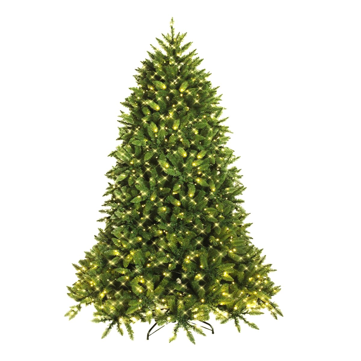 DORTALA Pre-lit Christmas Tree, 5FT Artificial Xmas Tree with 600 Branch Tips, 450 LED Lights, 8 Lighting Modes, Folding Metal Stand, Green