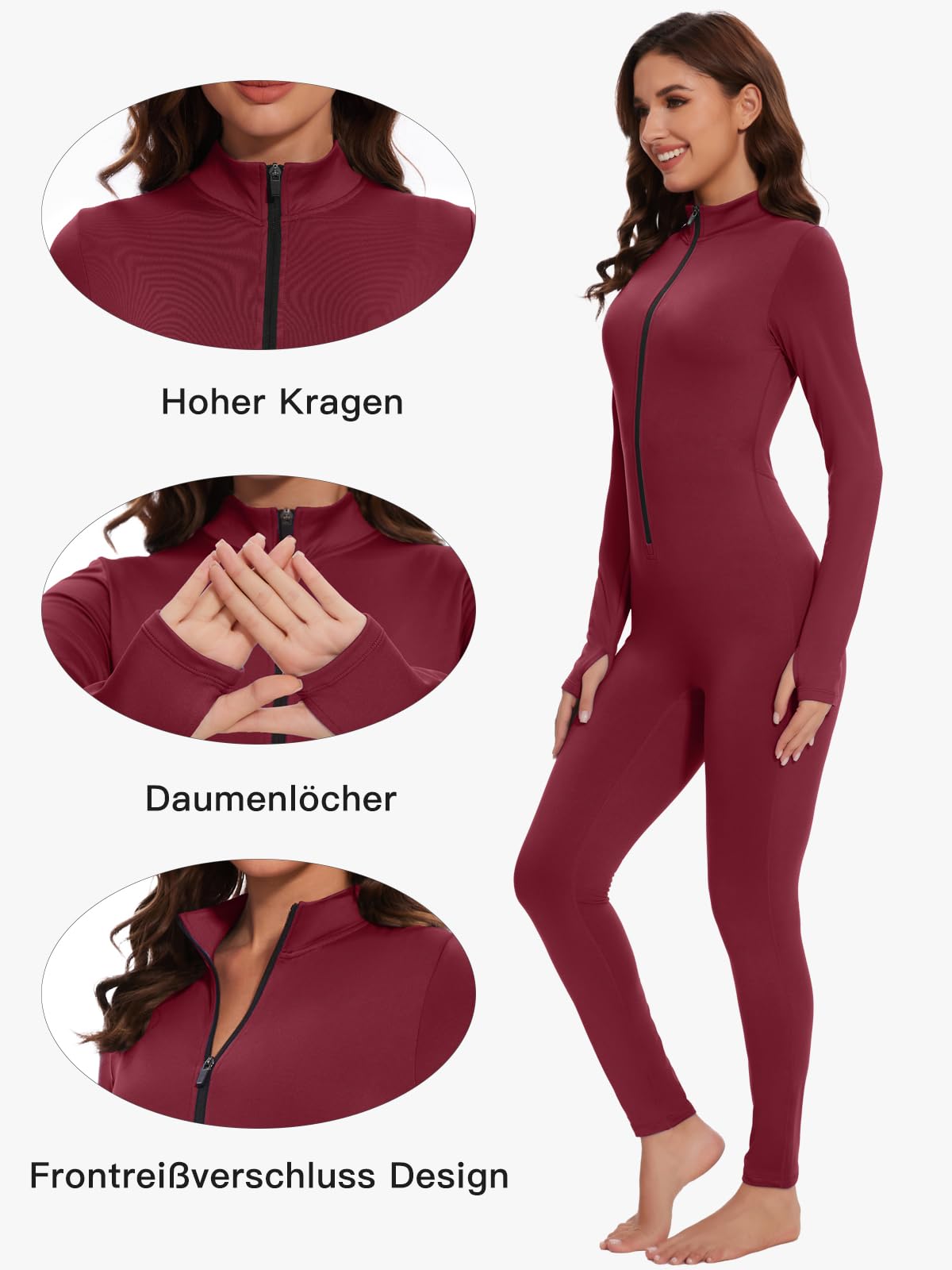 VUTRU Mono deportivo para mujer, largo y ajustado, de cuello alto, con cremallera, forro polar, una pieza, sexy, para yoga
