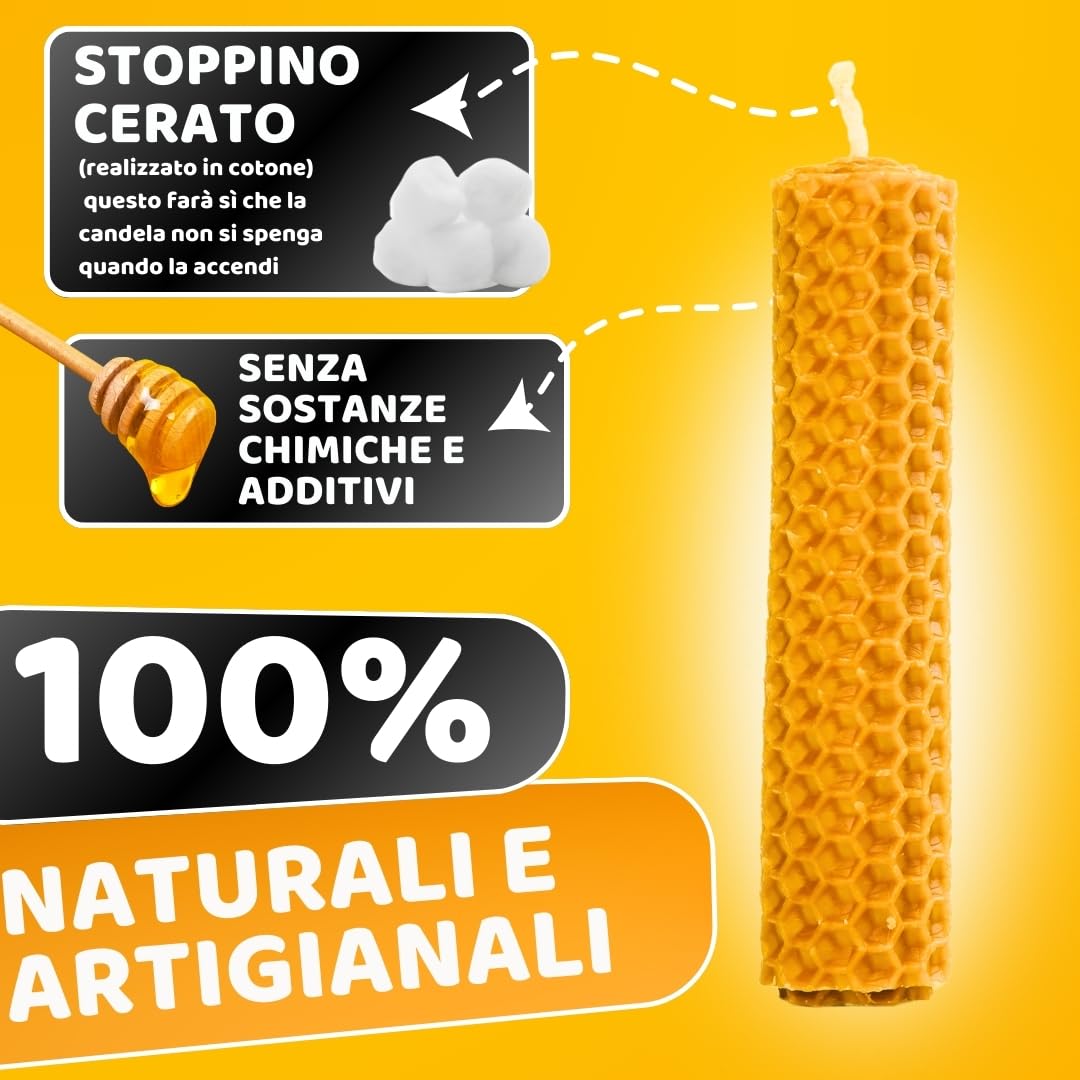 10 Candele Sottili In Cera D'api Fatte A Mano - Rosse, 19cm X 0,61cm